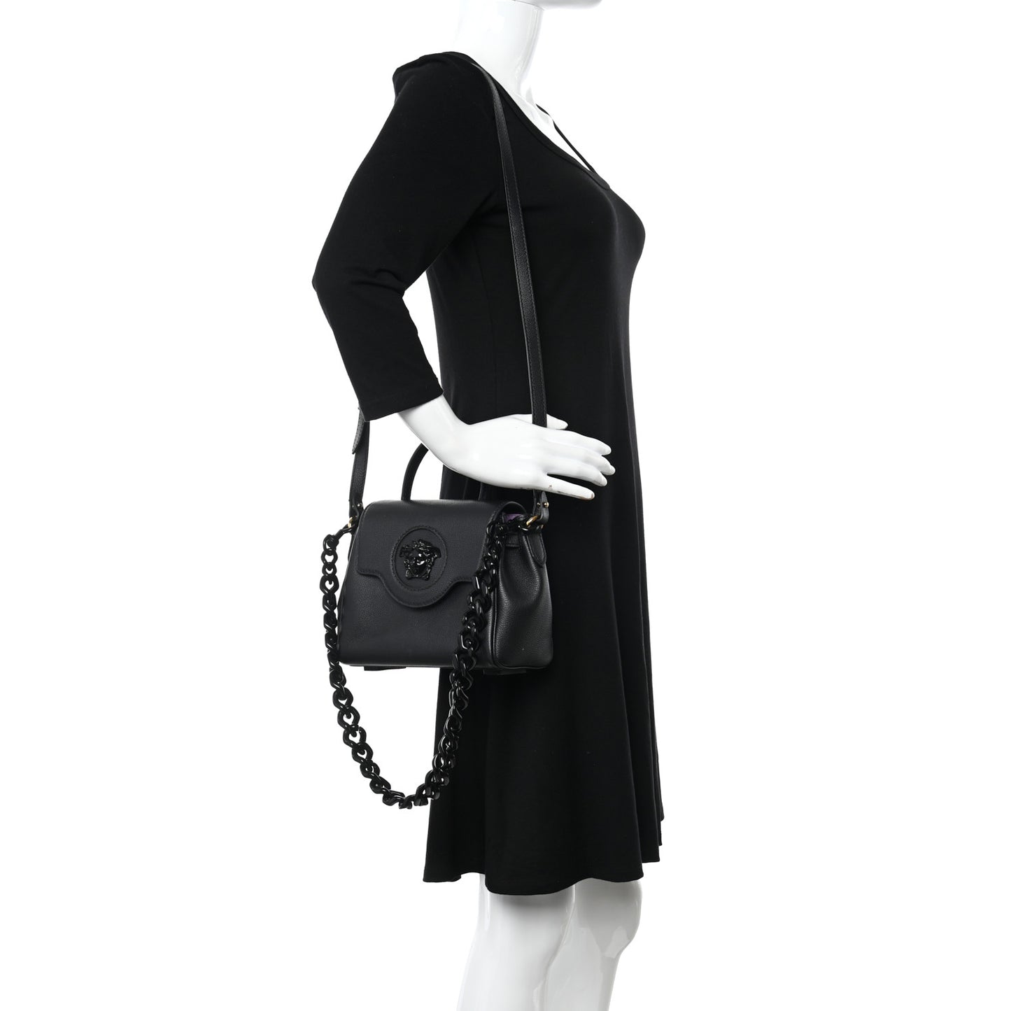 Grained Calfskin Small La Medusa Top Handle Bag Black Lilac