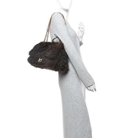 Faux Fur Medium Crush Chain Bag Brown