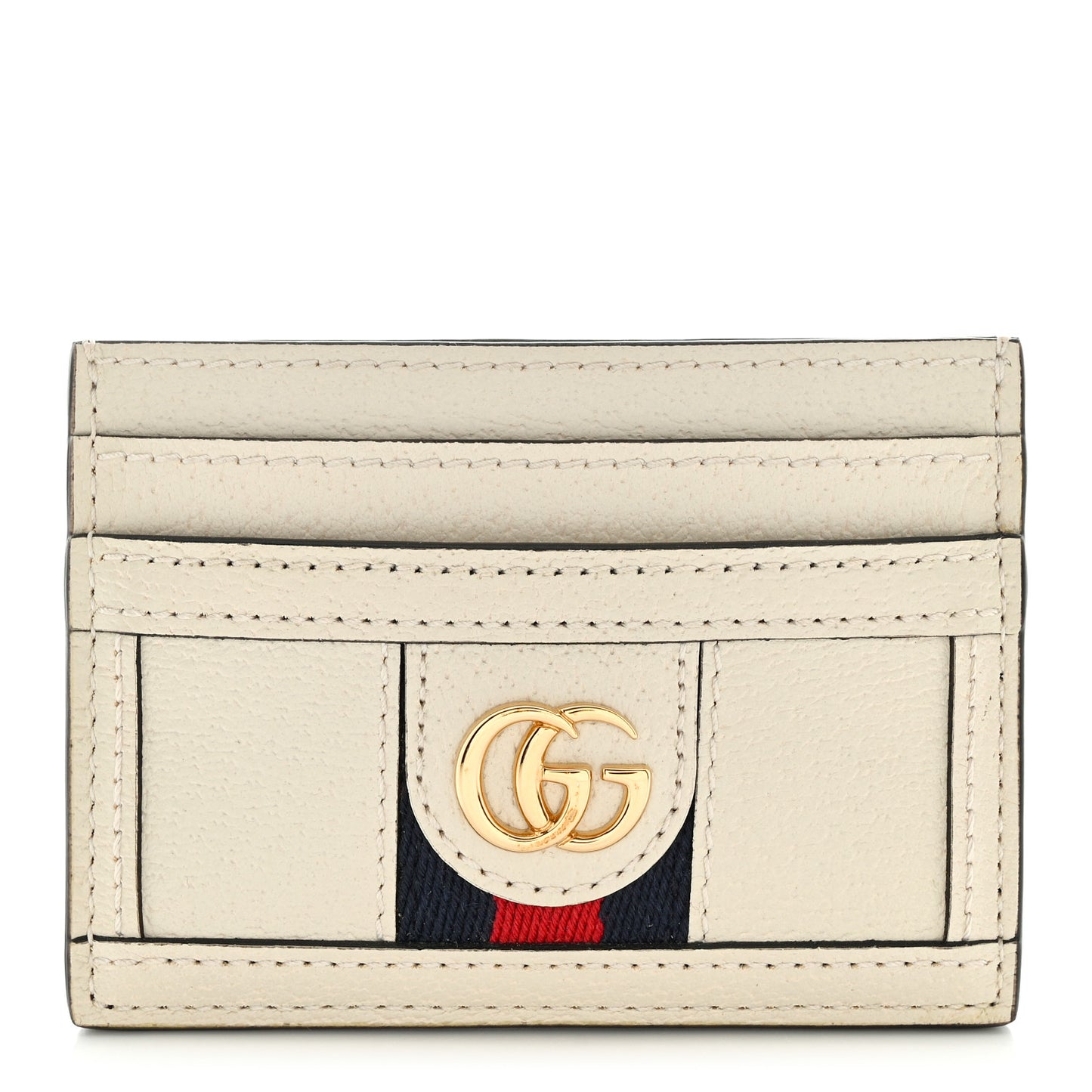 Textured Calfskin Web Ophidia Card Holder Mystic White