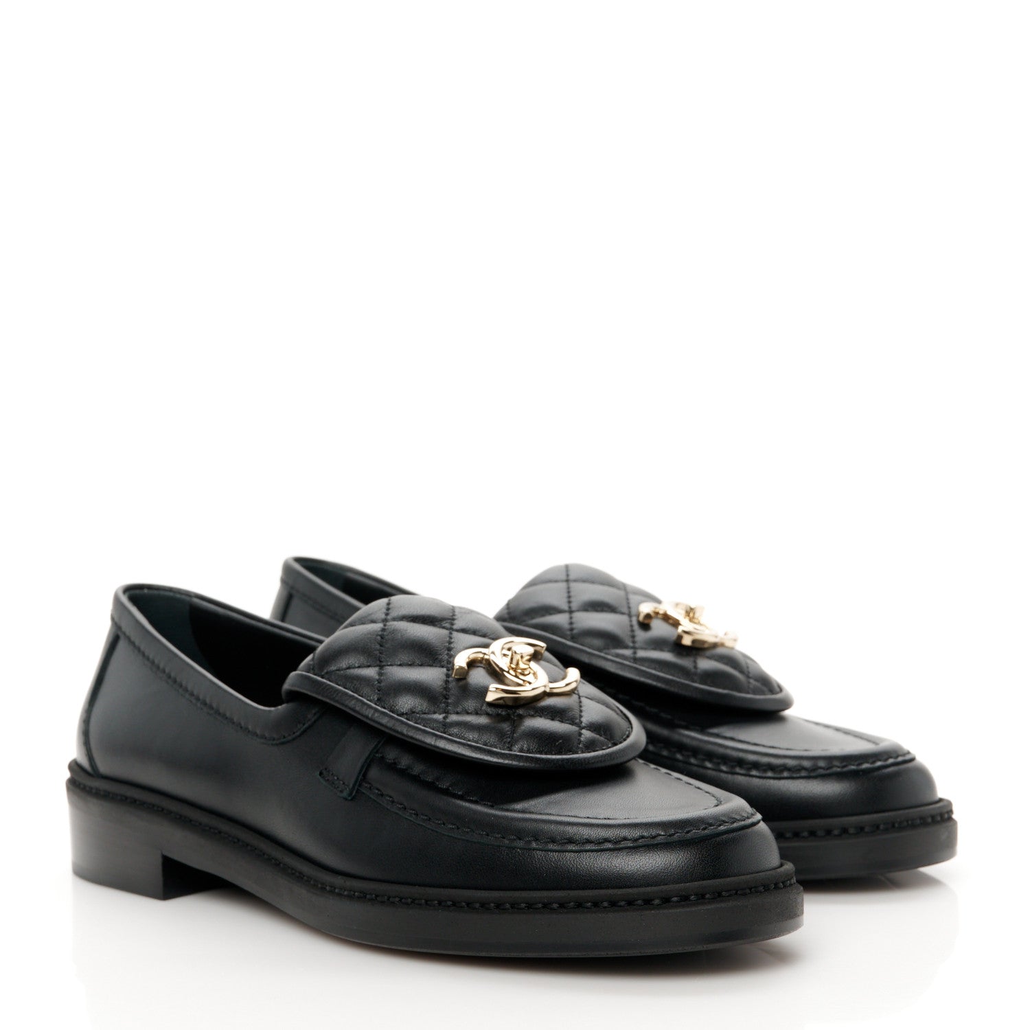 Chanel Lambskin Quilted CC Turnlock Loafers 36.5 Black 5 of 9