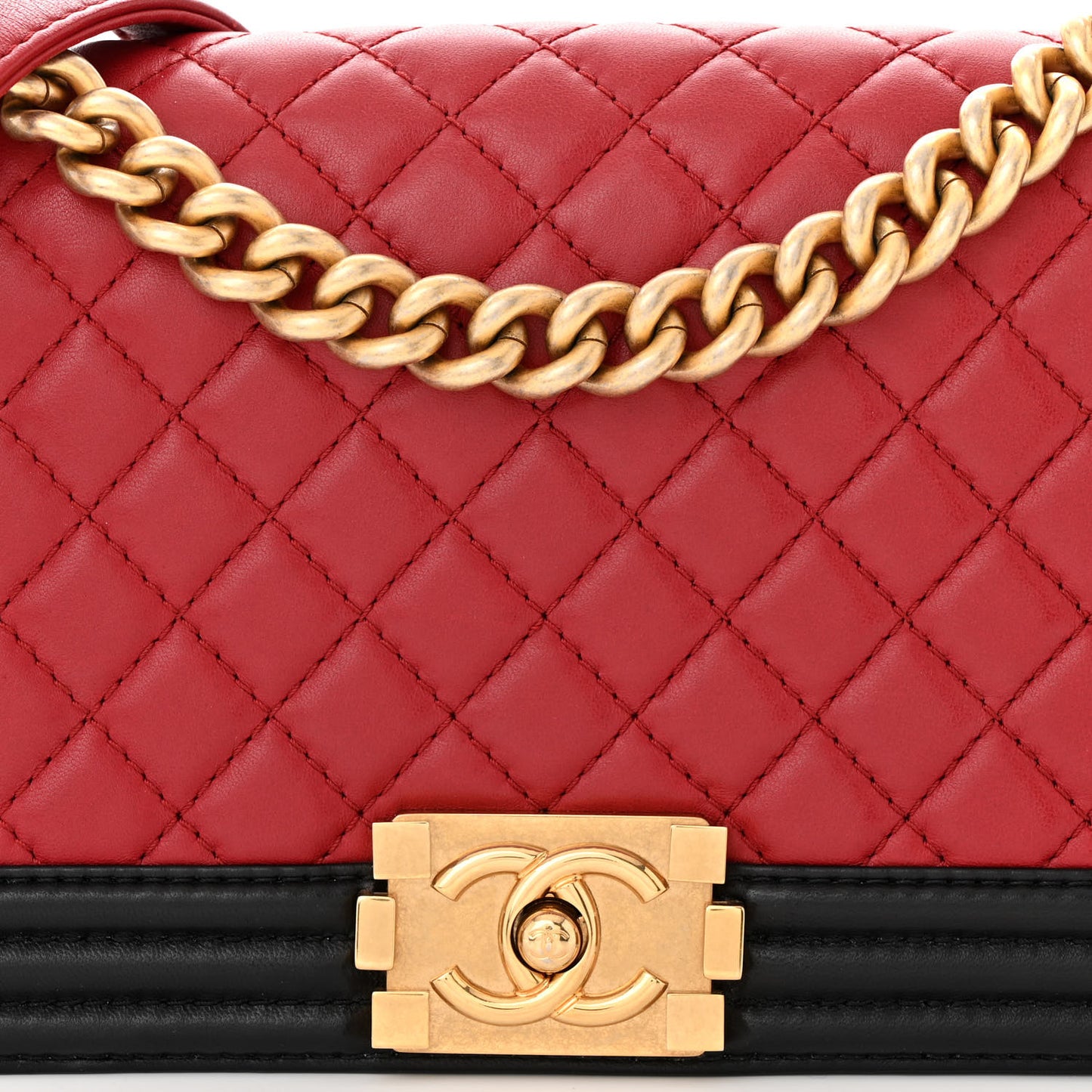 Lambskin Quilted Medium Boy Flap Dark Red Black