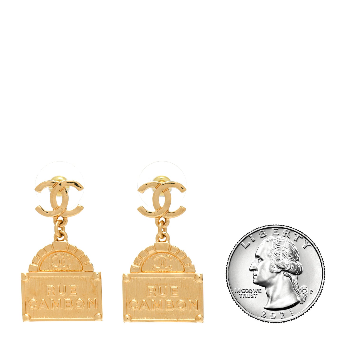 Metal CC Rue Cambon Drop Earrings Gold