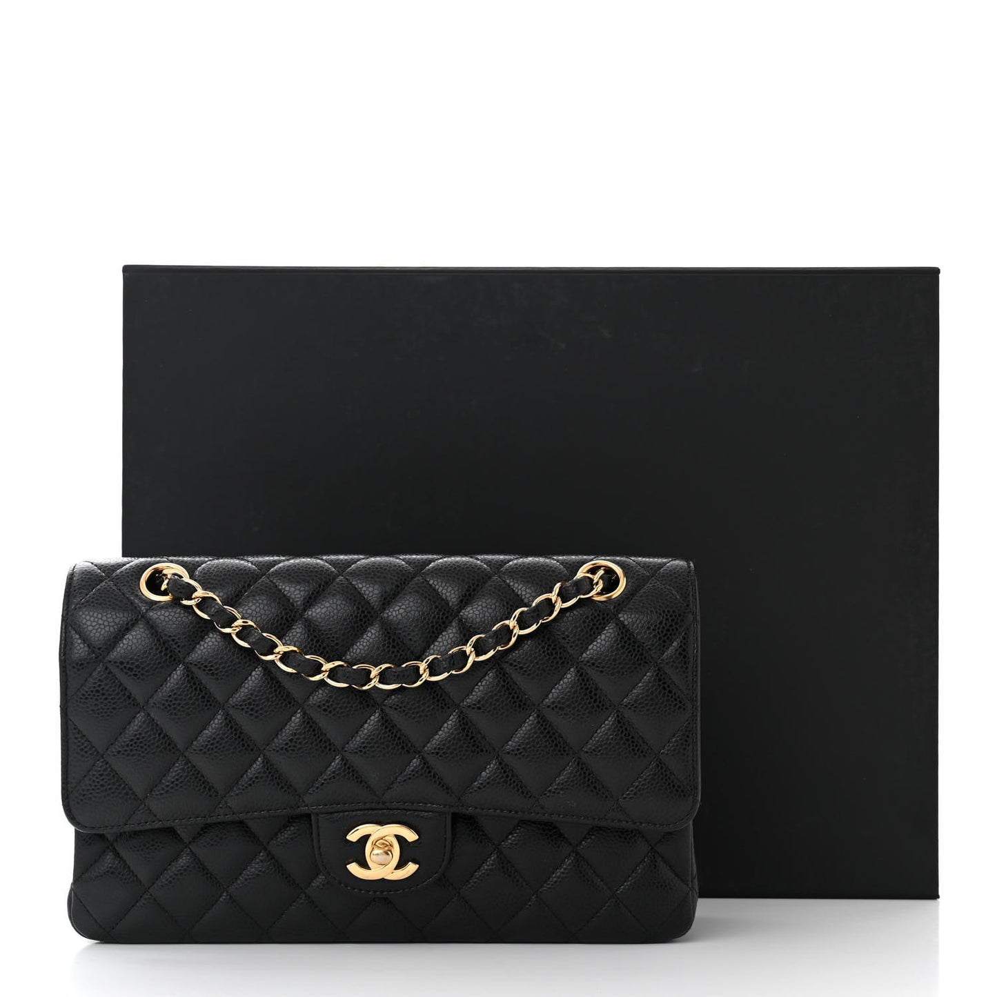Caviar Quilted Medium Double Flap Black