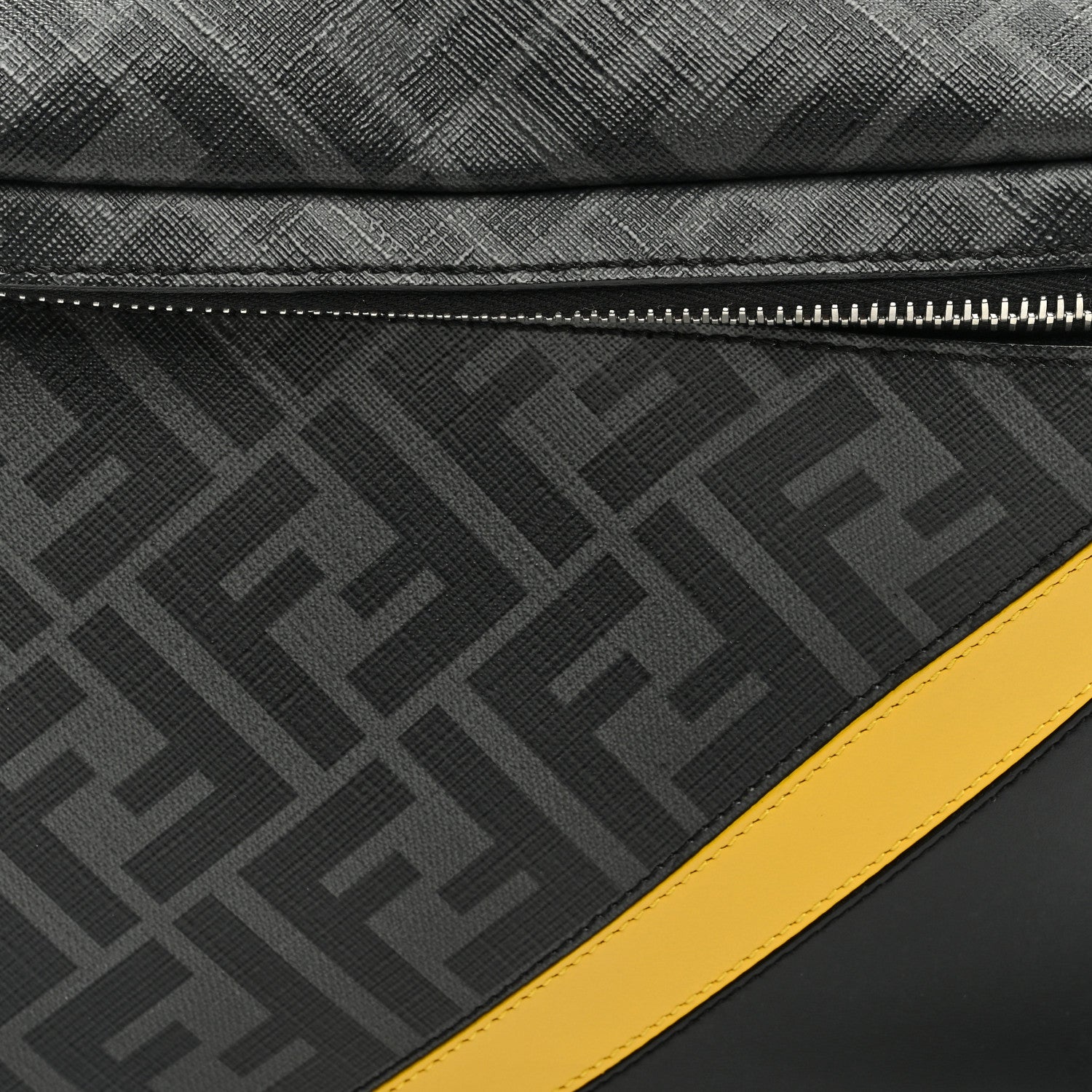 Fendi Glazed Fabric Vitello Liberty FF 1974 Diagonal Belt Bag Black Sunflower 8 of 10