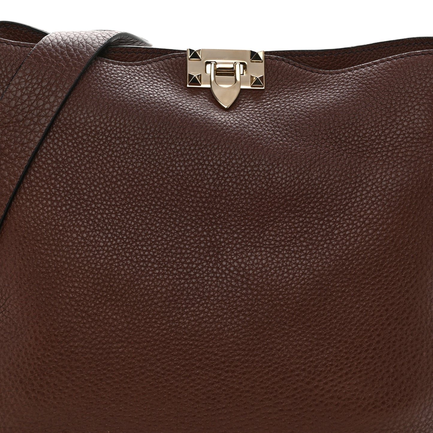 Pebbled Calfskin Large Rockstud Flip-Lock Messenger Bag Brown