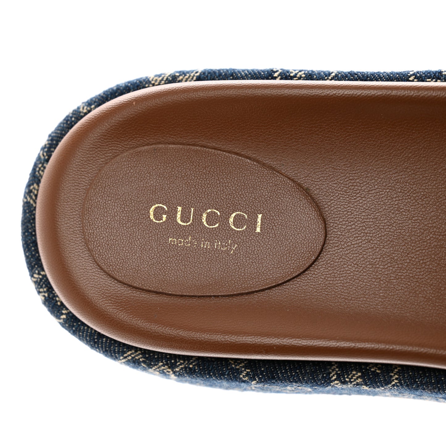 New Denim GG Monogram Angelina Platform 55mm Slide Sandals 40.5 Blue Tea