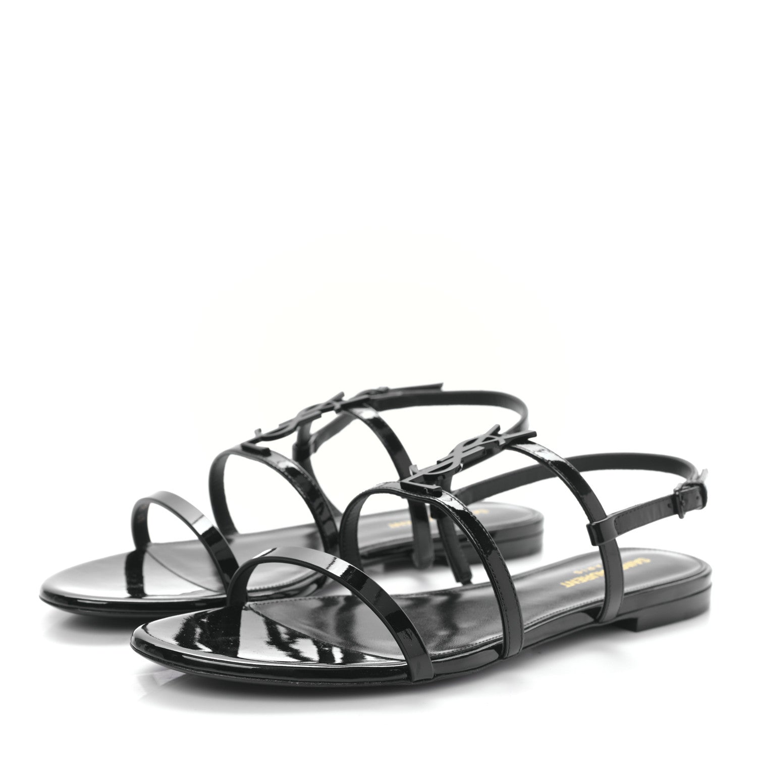 Saint Laurent Patent Calfskin Cassandra Monogram Sandals 40 Black 3 of 8