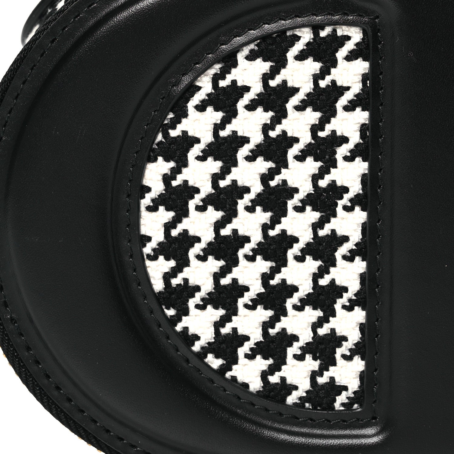 Christian Dior Calfskin Canvas Houndstooth Embroidered CD Signature Oval Crossbody Camera Bag Black White 9 of 11