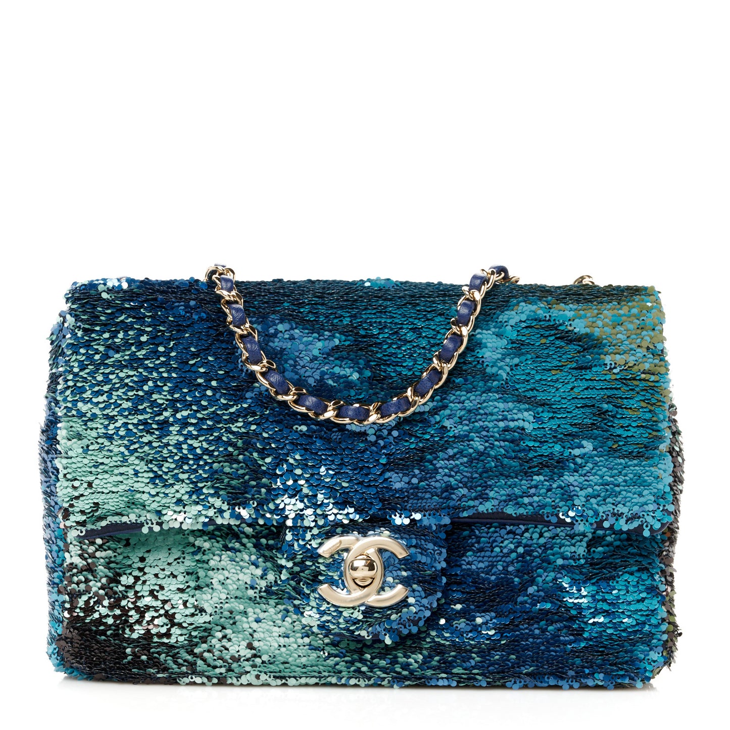 Shaded Sequins Mini Flap Light Green Dark Brown White Blue