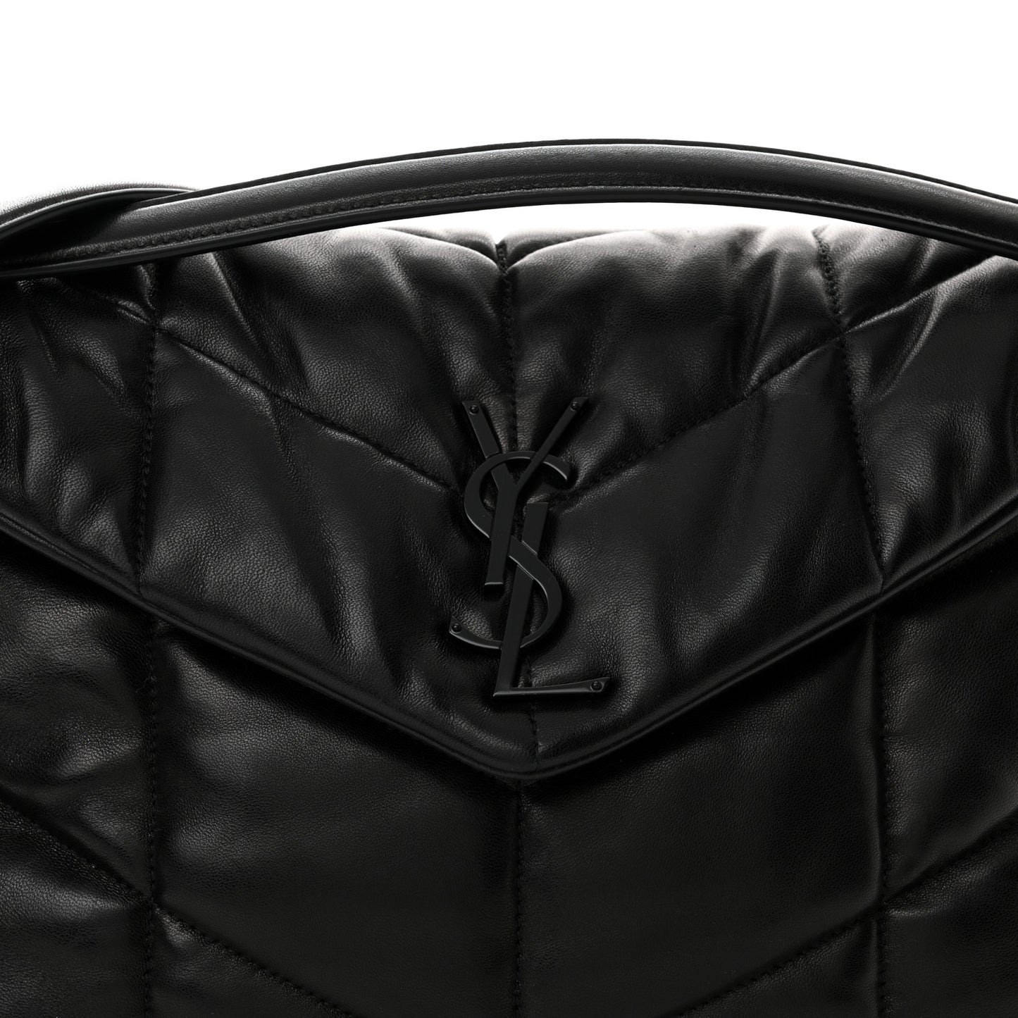 Lambskin Quilted Monogram Monochrome Medium Loulou Puffer Chain Satchel Black