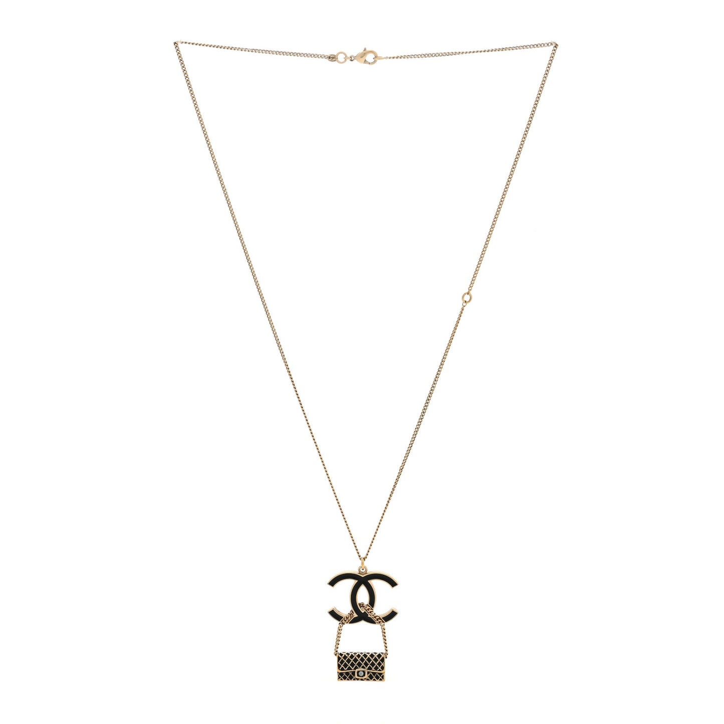 Enamel Pearl CC Flap Pedant Necklace Black