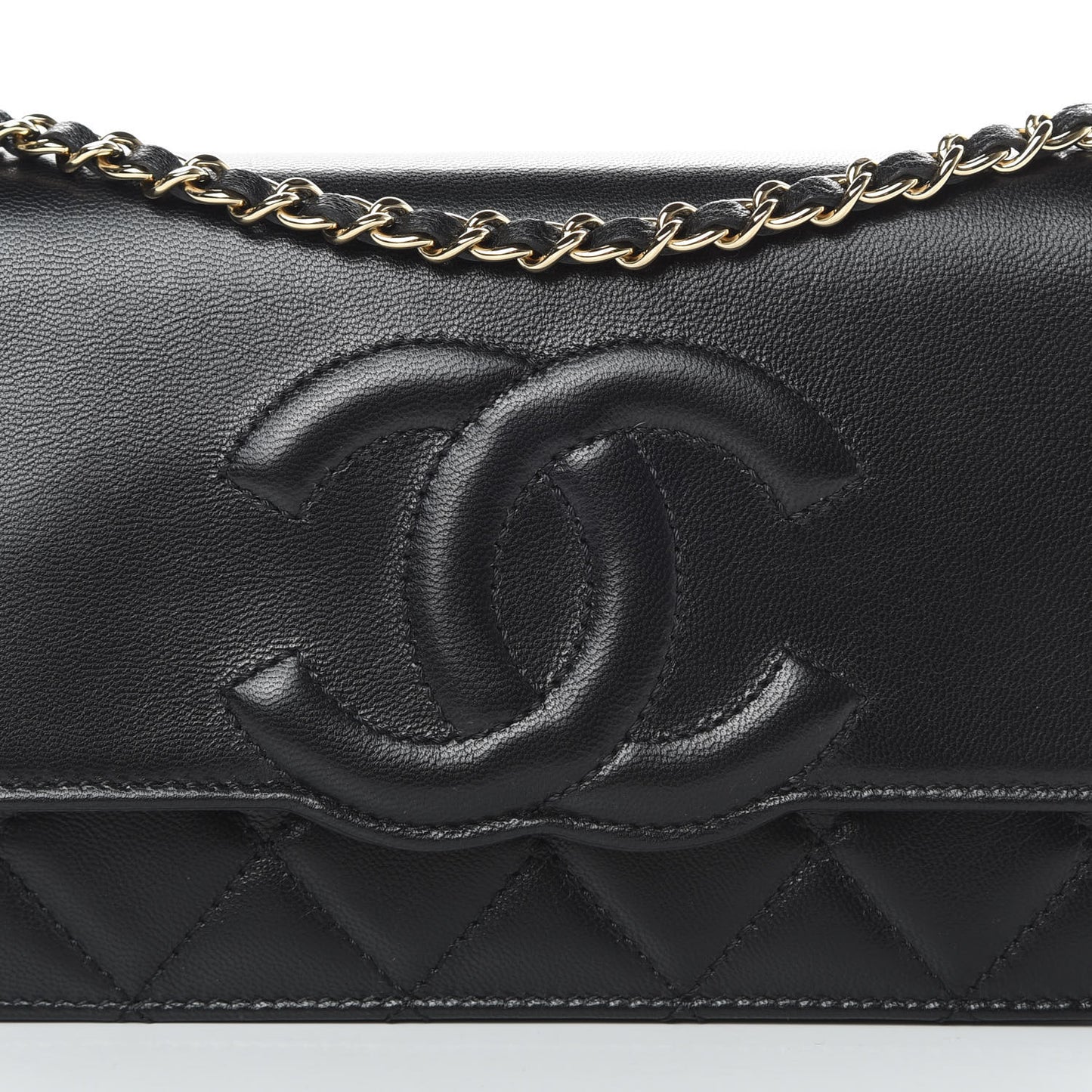 Goatskin Quilted Timeless CC Wallet On Chain WOC Black