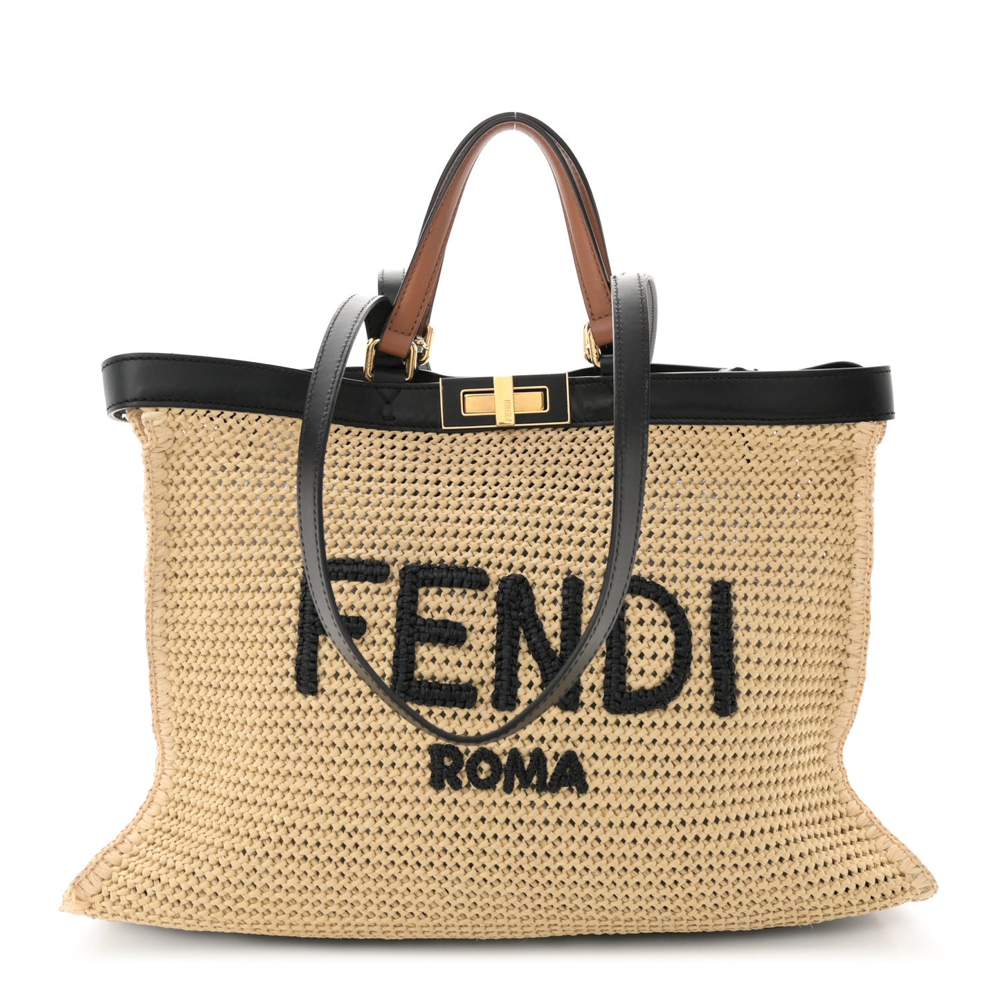 Raffia Vitello King Macrame Mesh Large Peekaboo X-Tote Natural Black Cuoio