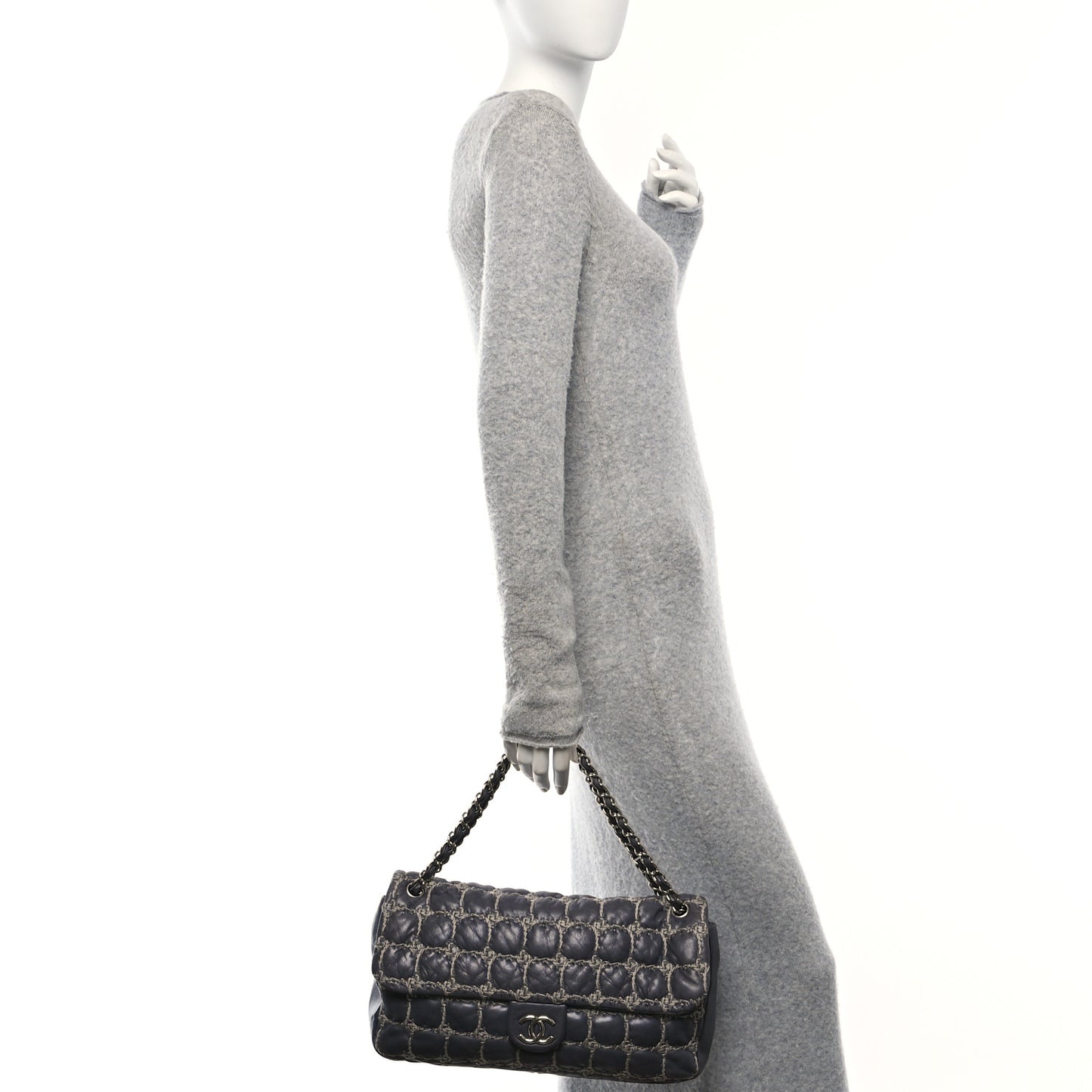 Lambskin Tweed Double Stitch Maxi Flap Grey