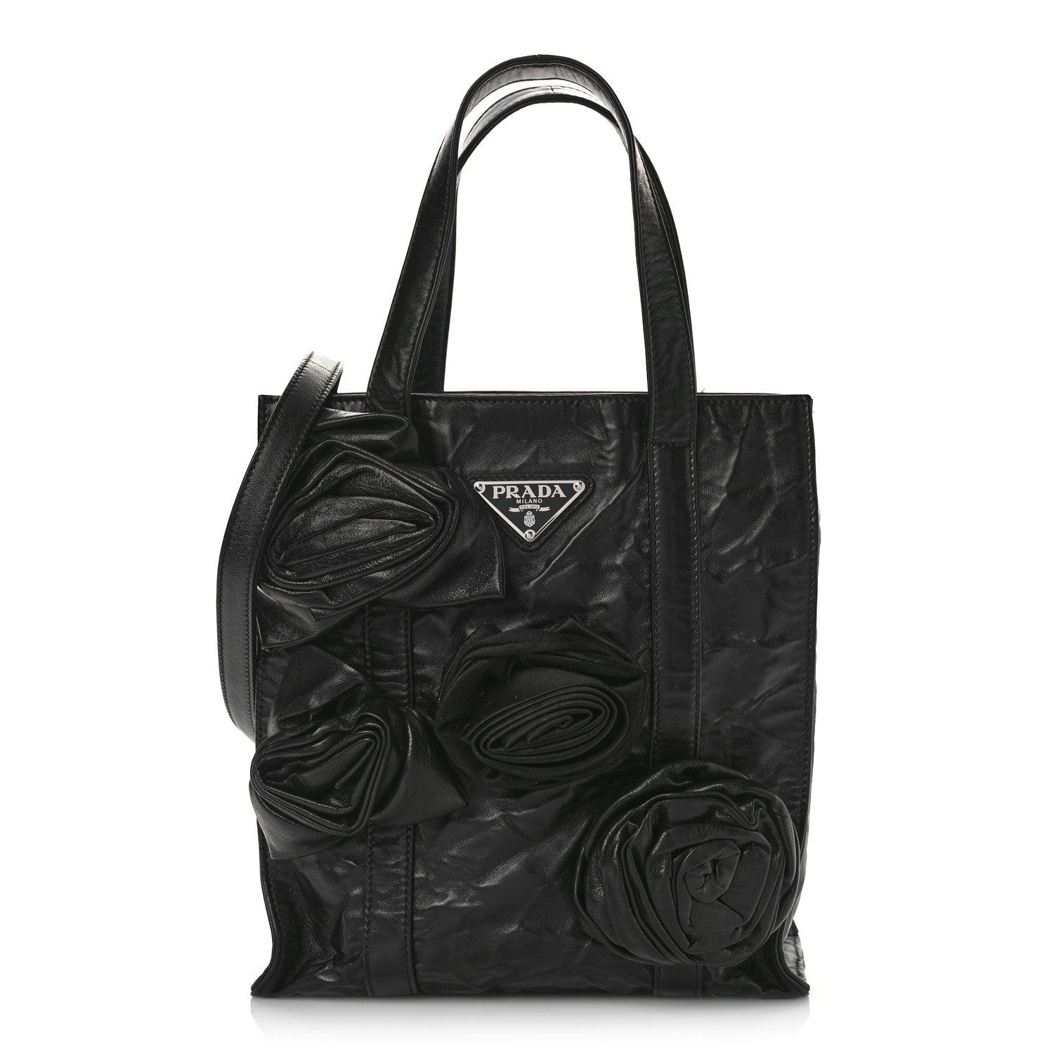 Prada Nappa Antique Rosette Flower Mini Tote Bag Black 1 of 8