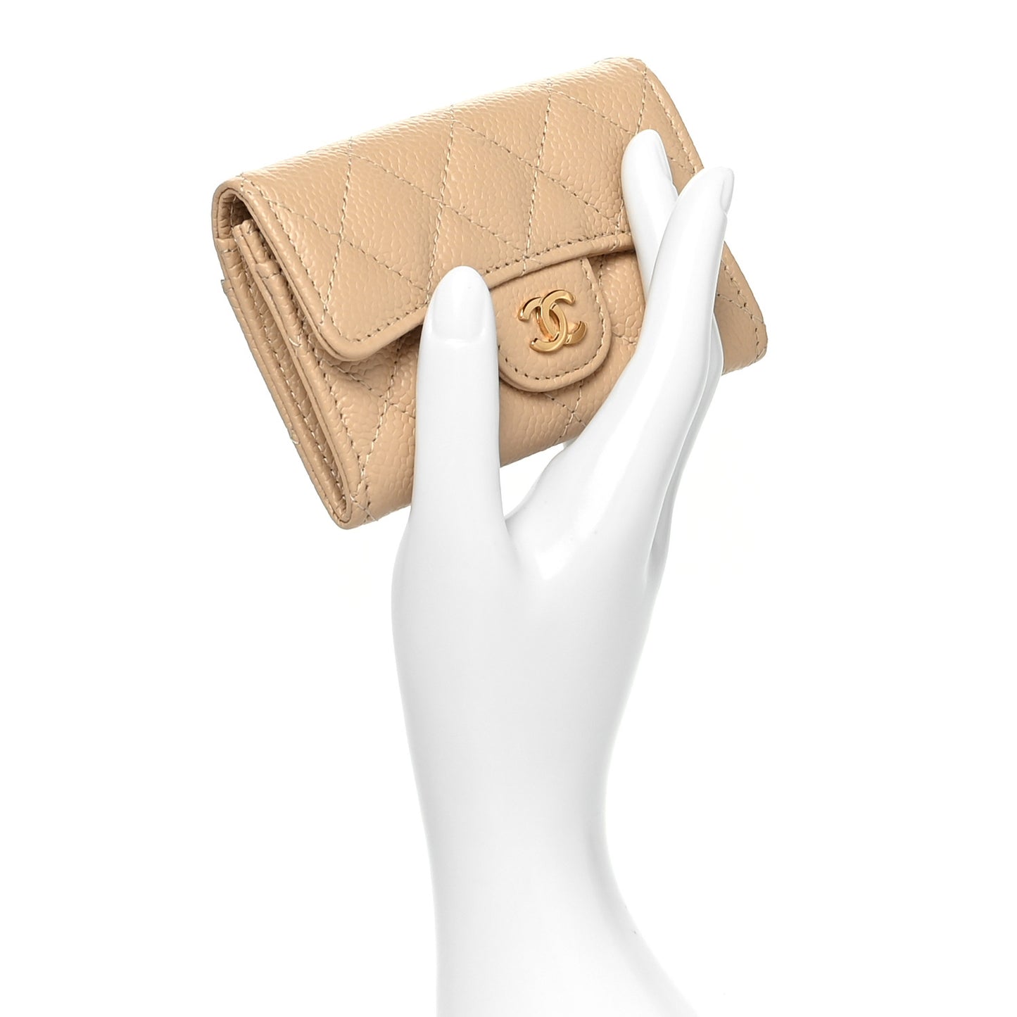 Caviar Quilted Flap Card Holder Wallet Beige