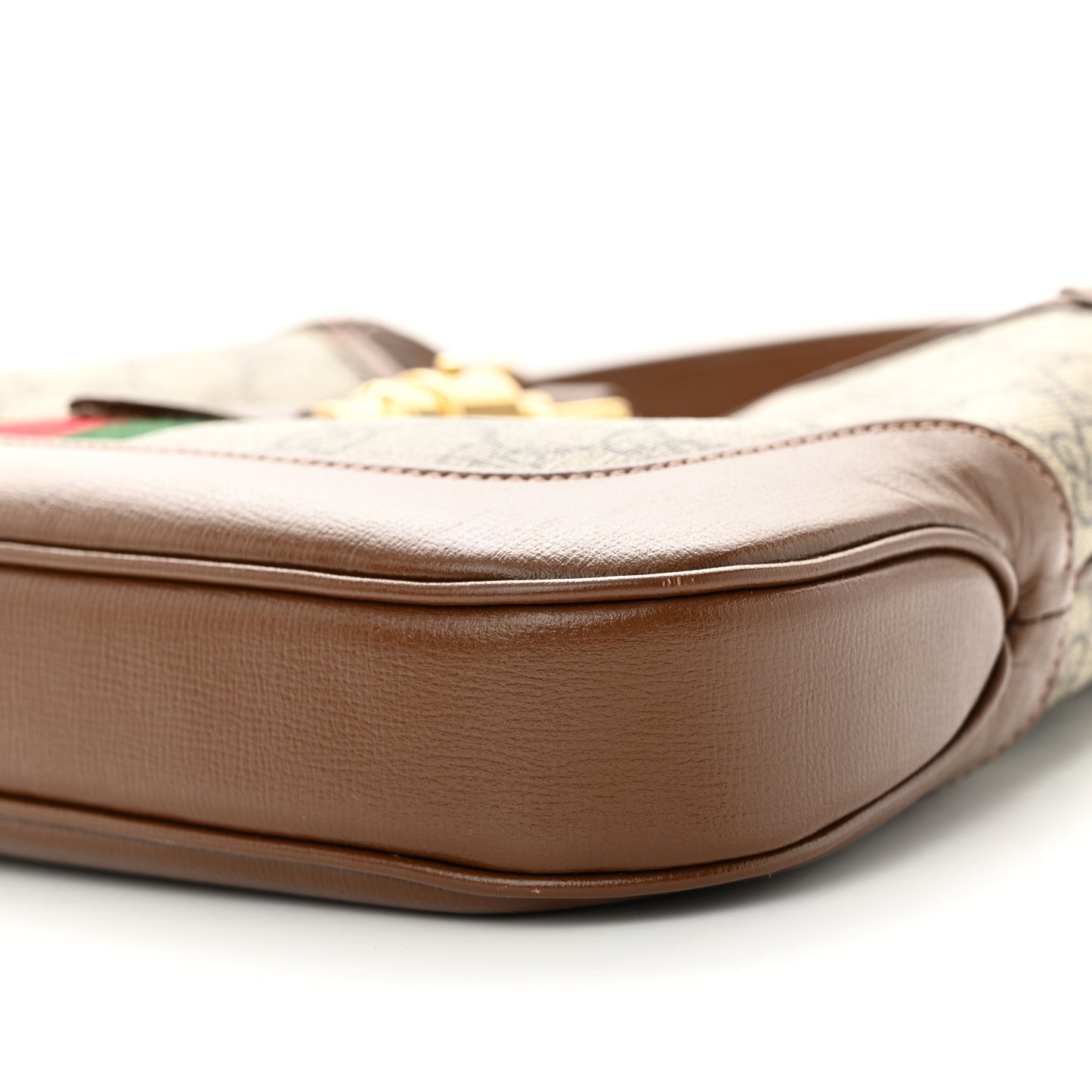 GG Supreme Monogram Azalea Calfskin Web Small Jackie 1961 Hobo Beige Ebony Brown Sugar