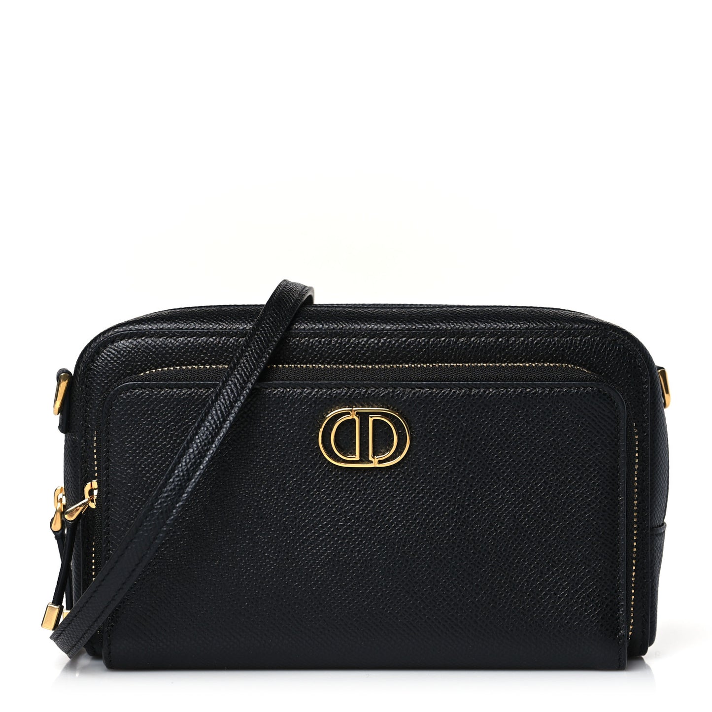 Grained Calfskin Caro Double Pouch Black