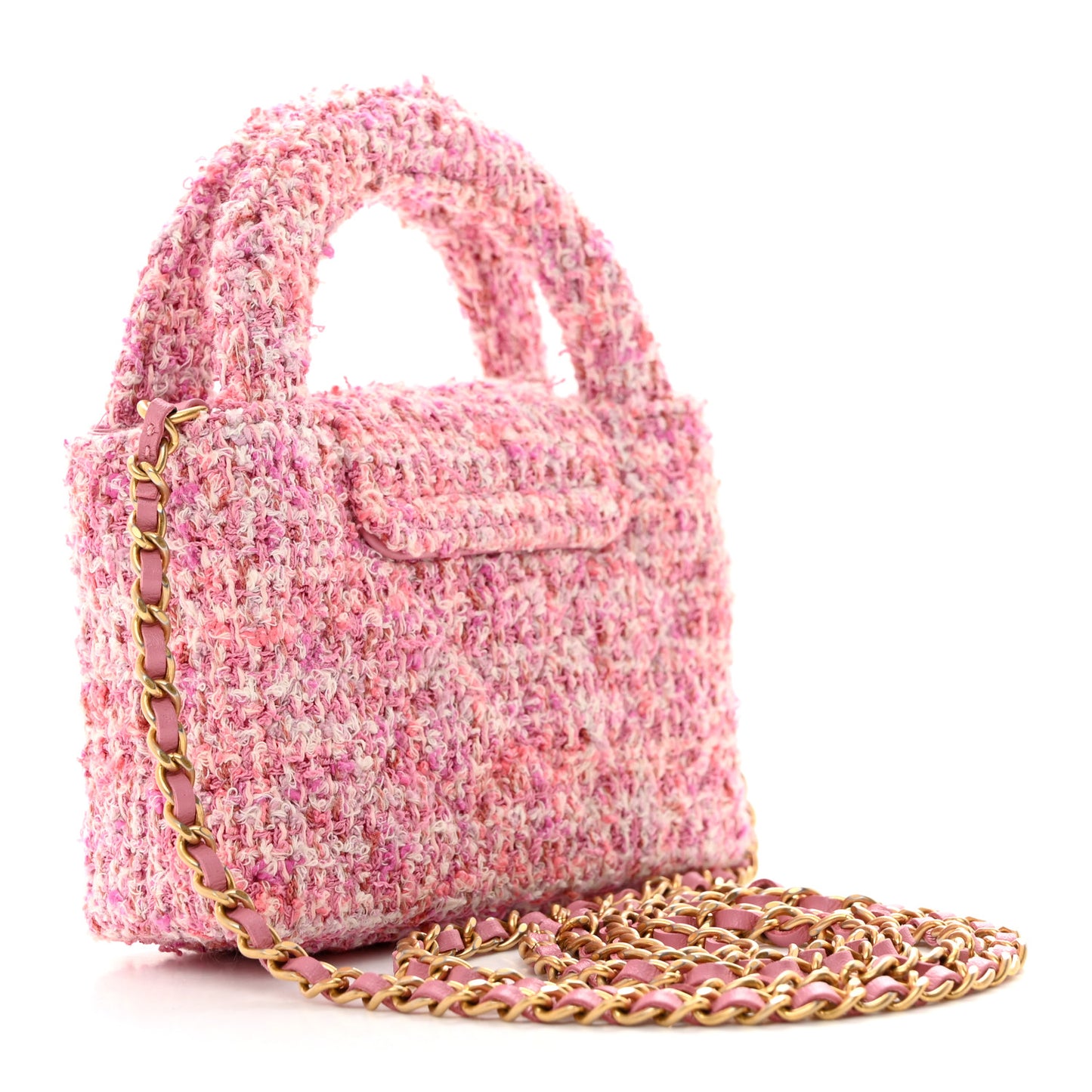 Tweed Quilted Mini Nano Kelly Shopper Pink