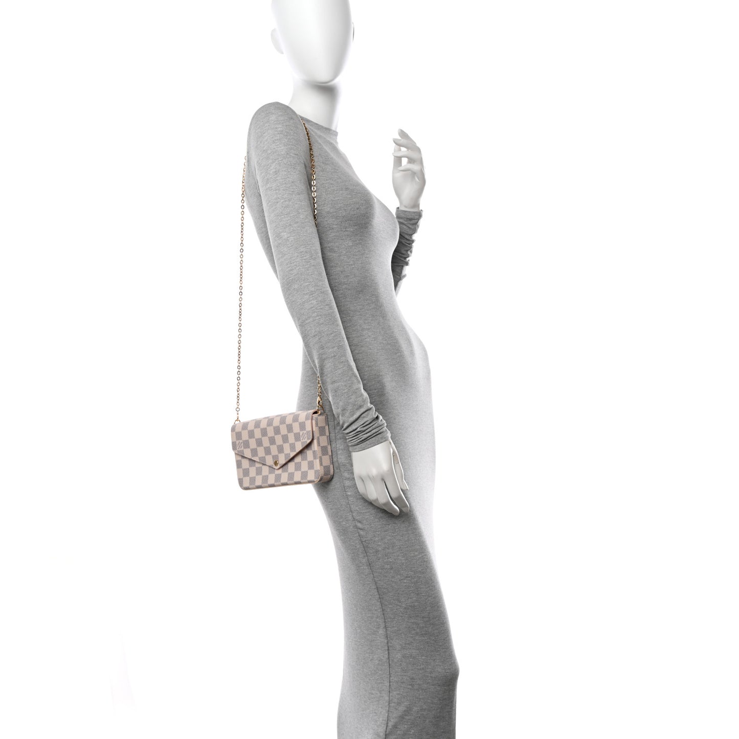 Damier Azur Pochette Felicie Chain Wallet Rose Ballerine