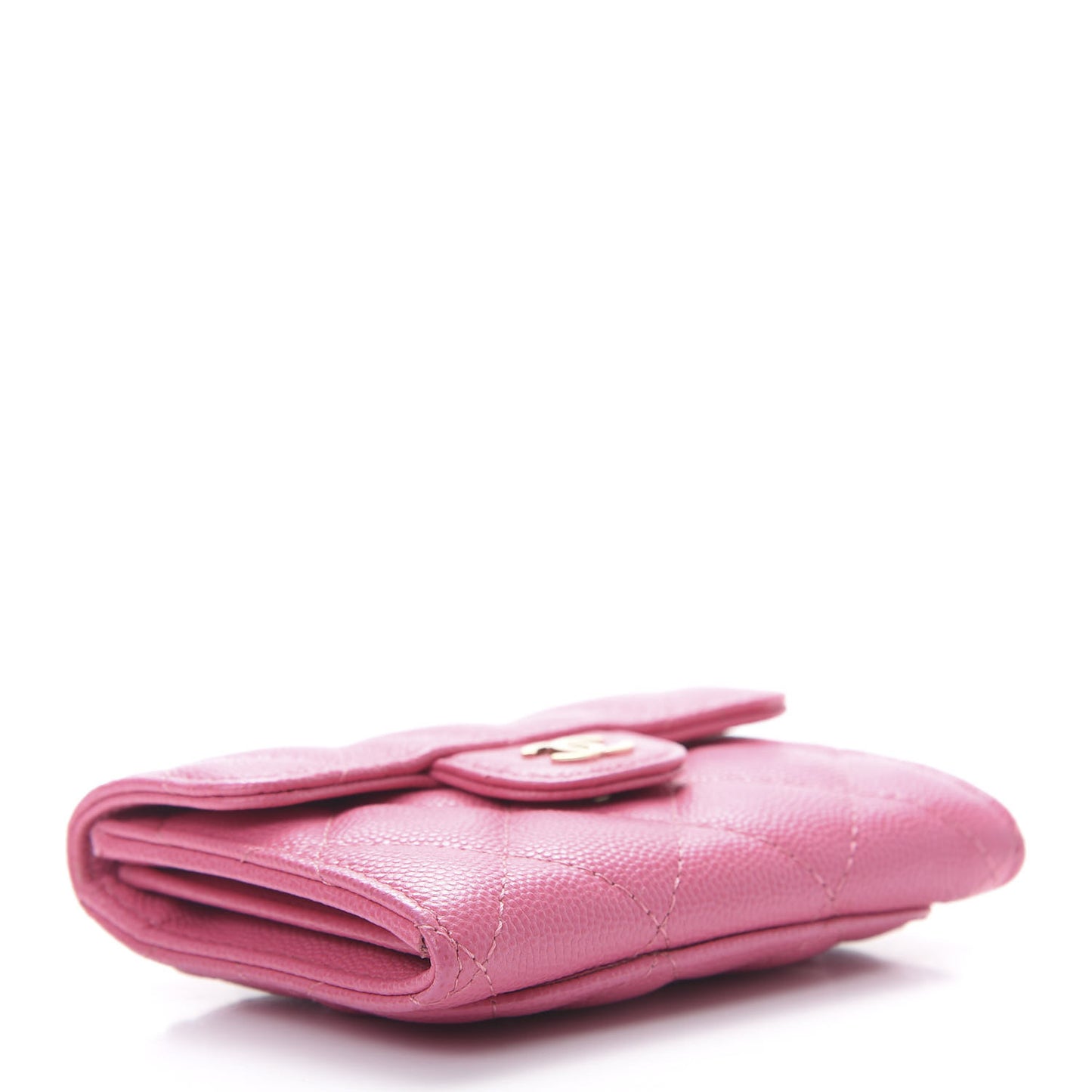Caviar Quilted Flap Card Holder Wallet Pink