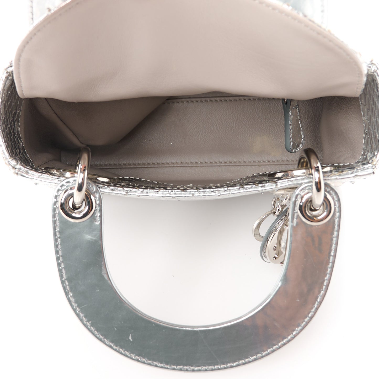 Metallic Snakeskin Mini Lady Dior Silver