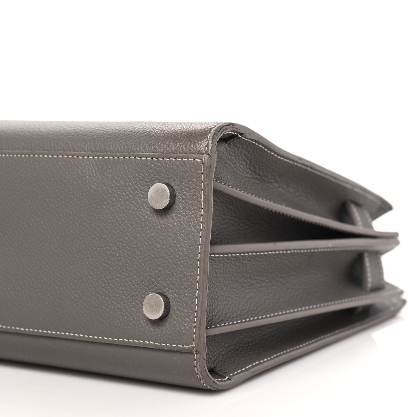 Grained Calfskin Topstich Baby Sac De Jour Grey