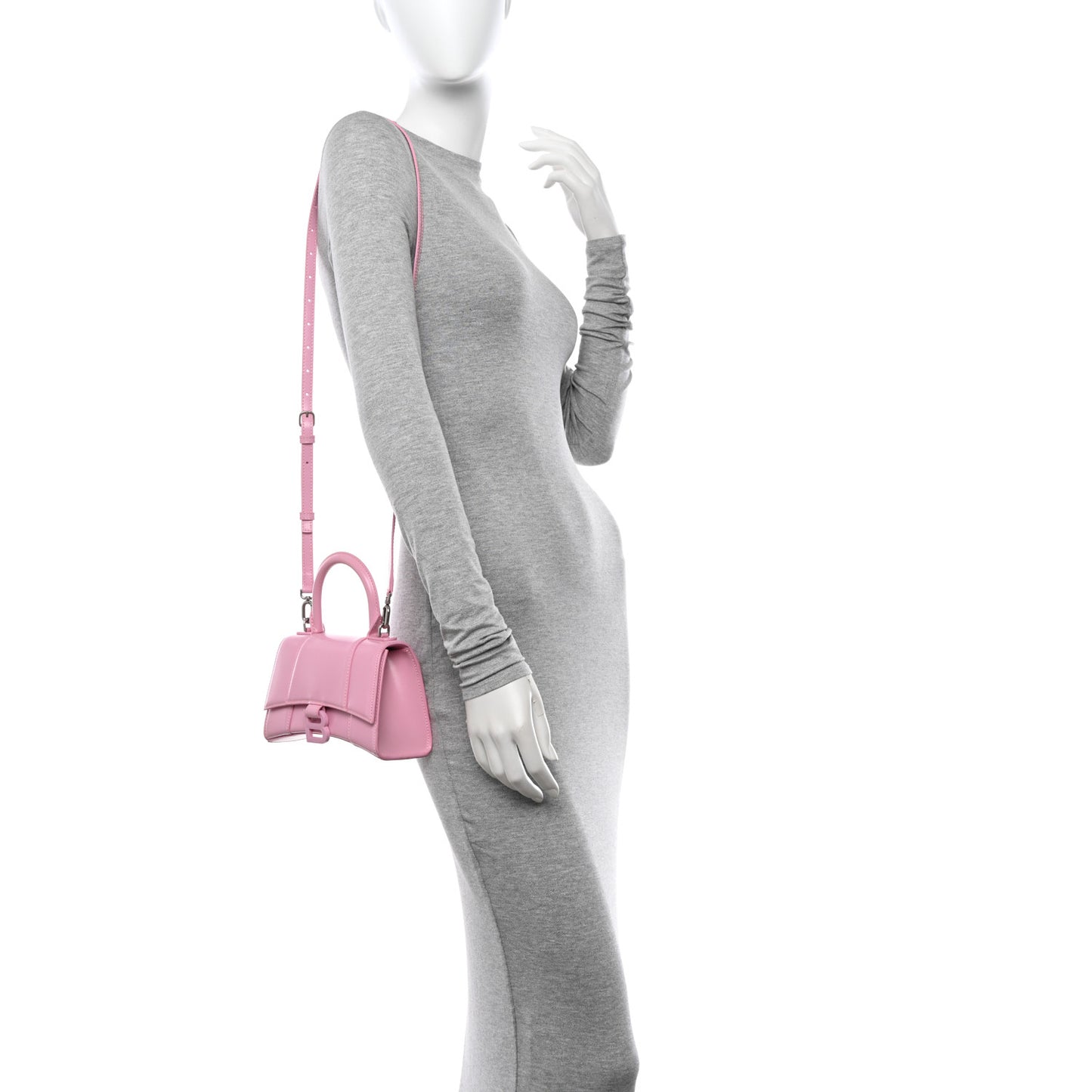 Shiny Box Calfskin Tonal B Hourglass Top Handle Bag XS Candy Pink