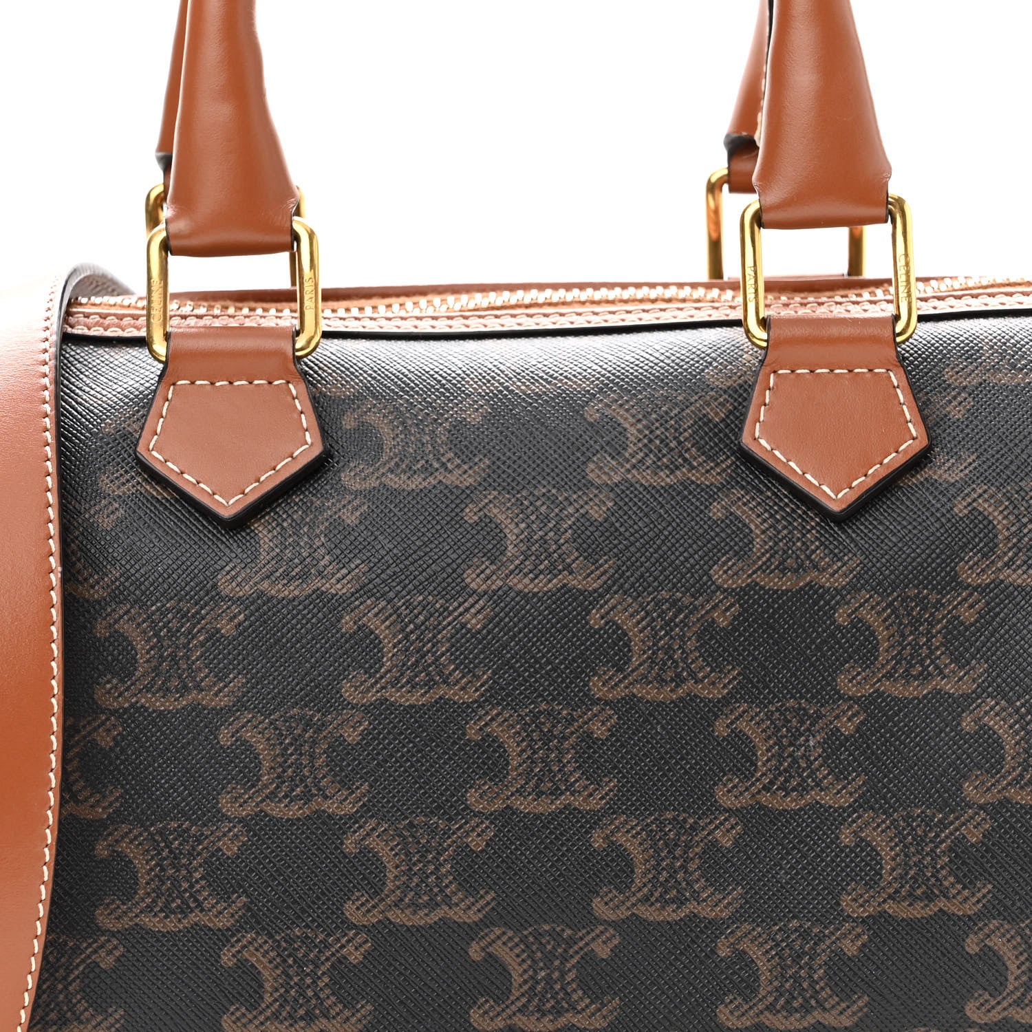 Celine Triomphe Canvas Calfskin Small Boston Bag Tan 7 of 9