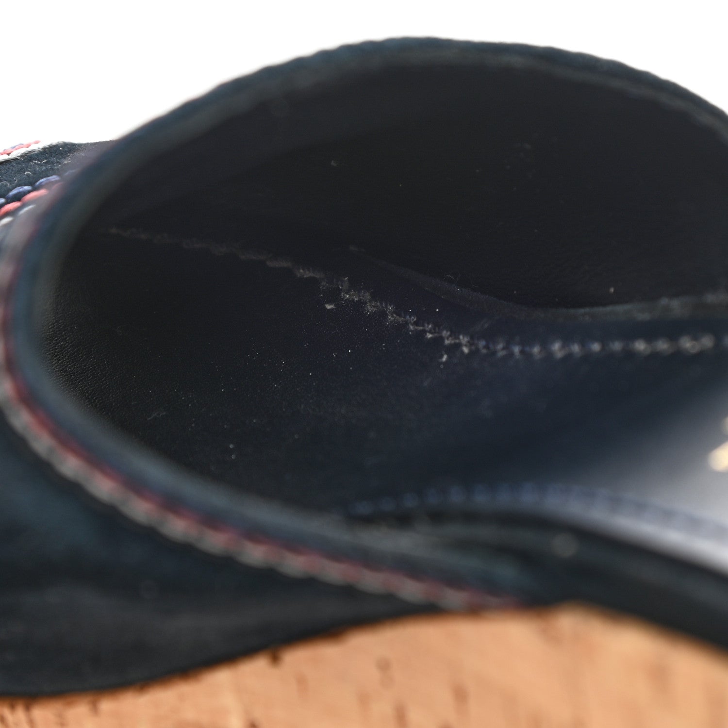 Chanel Suede Calfskin Cork CC Wedge Sandal 38.5 Navy Blue 10 of 10