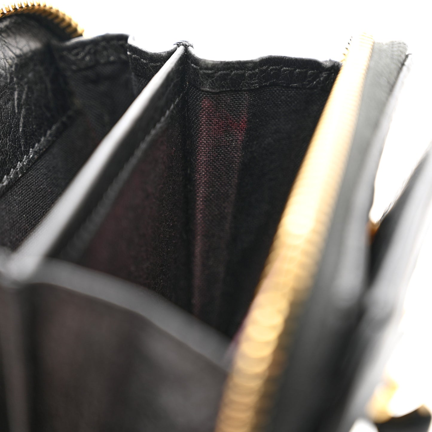 Agneau Classic Gold Hardware Compact Wallet Black