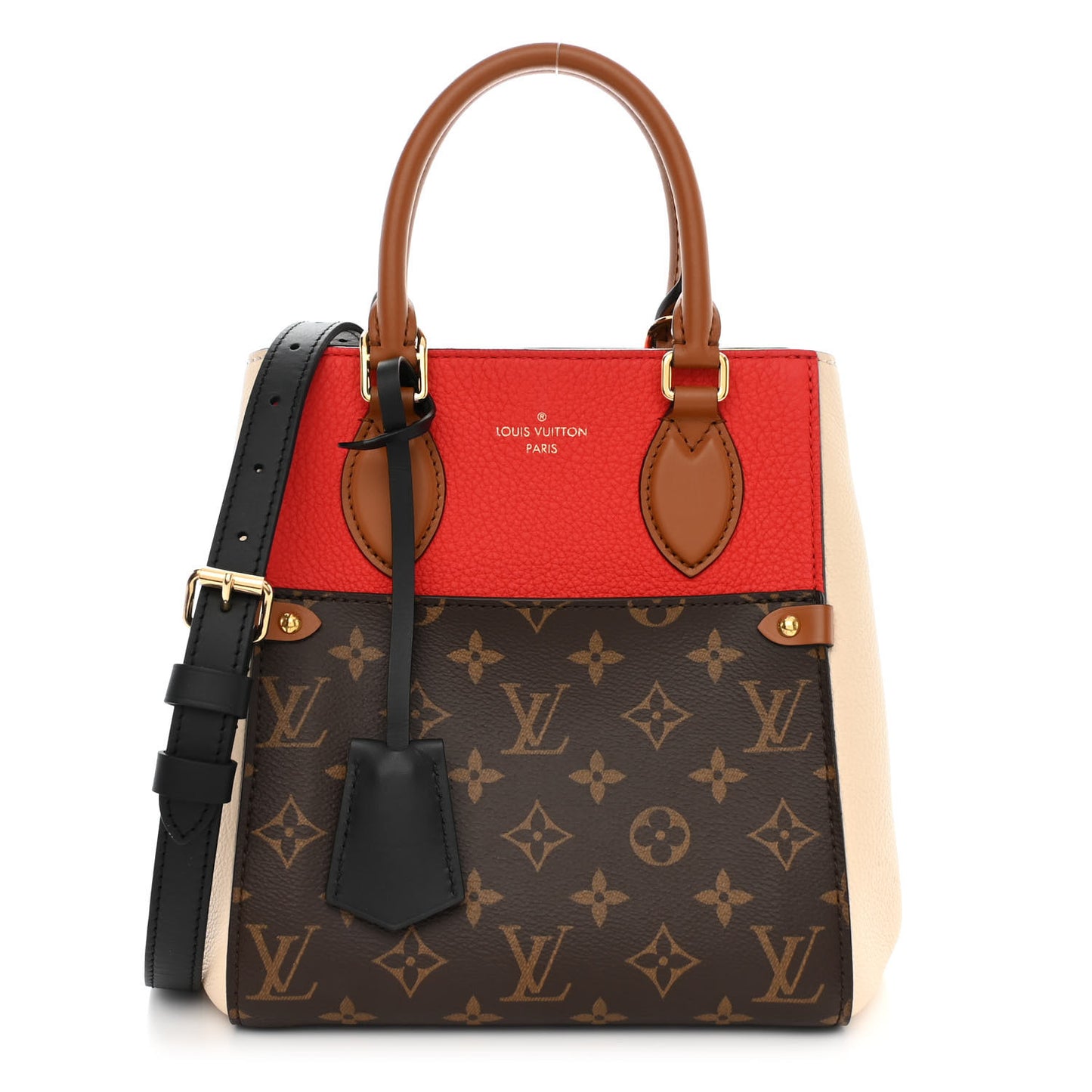 Calfskin Monogram Fold Tote PM Cerise Cream Black