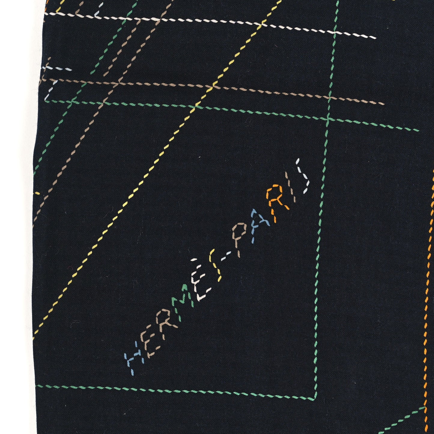 Silk Embroidered Giant Pique Sellier Scarf 140 Caban Vert Jaune