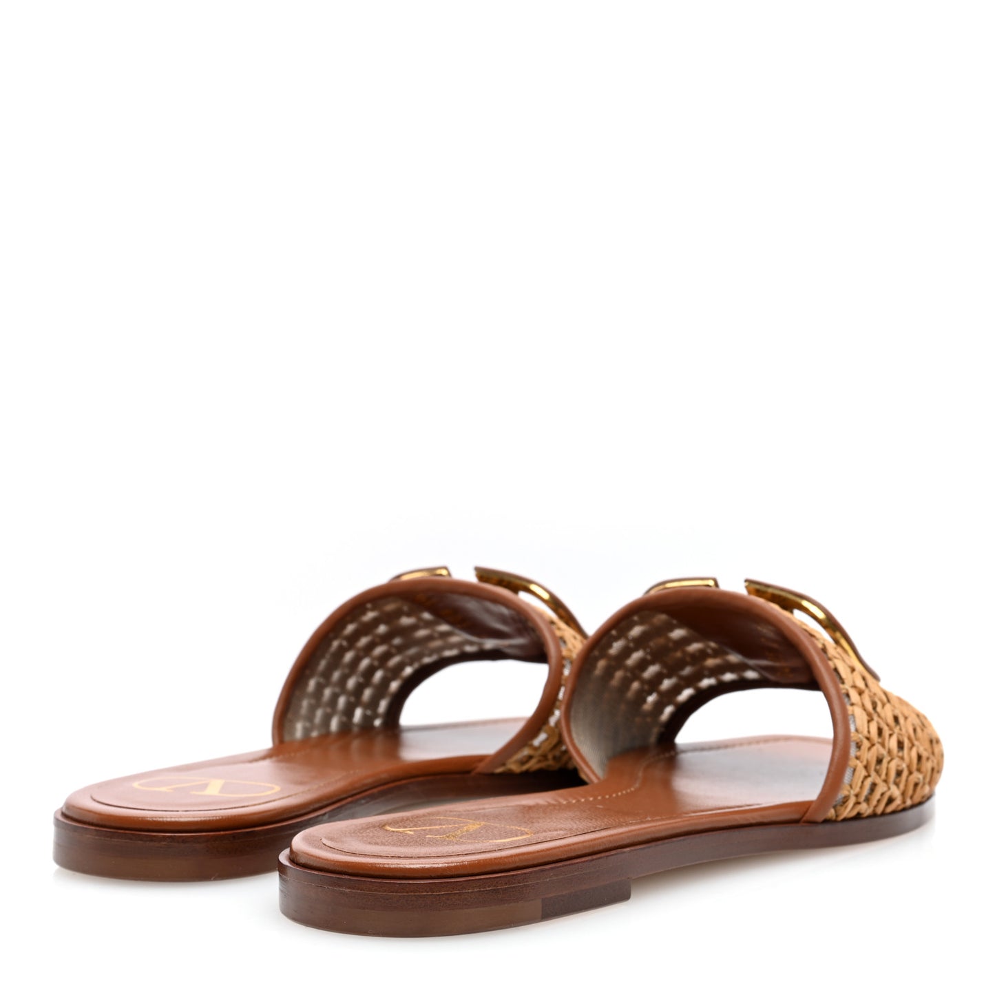 Raffia Vlogo Flat Slide Sandals 36 Tan