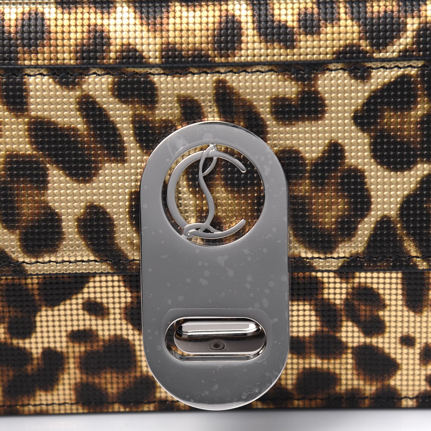 Metallic Calfskin Coins Leopard Print Small Elisa Baguette Gold Silver