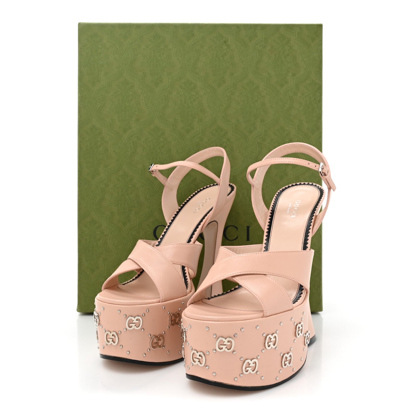 Malaga Kid Interlocking G Studs 155mm Platform Sandals 39 Perfect Pink