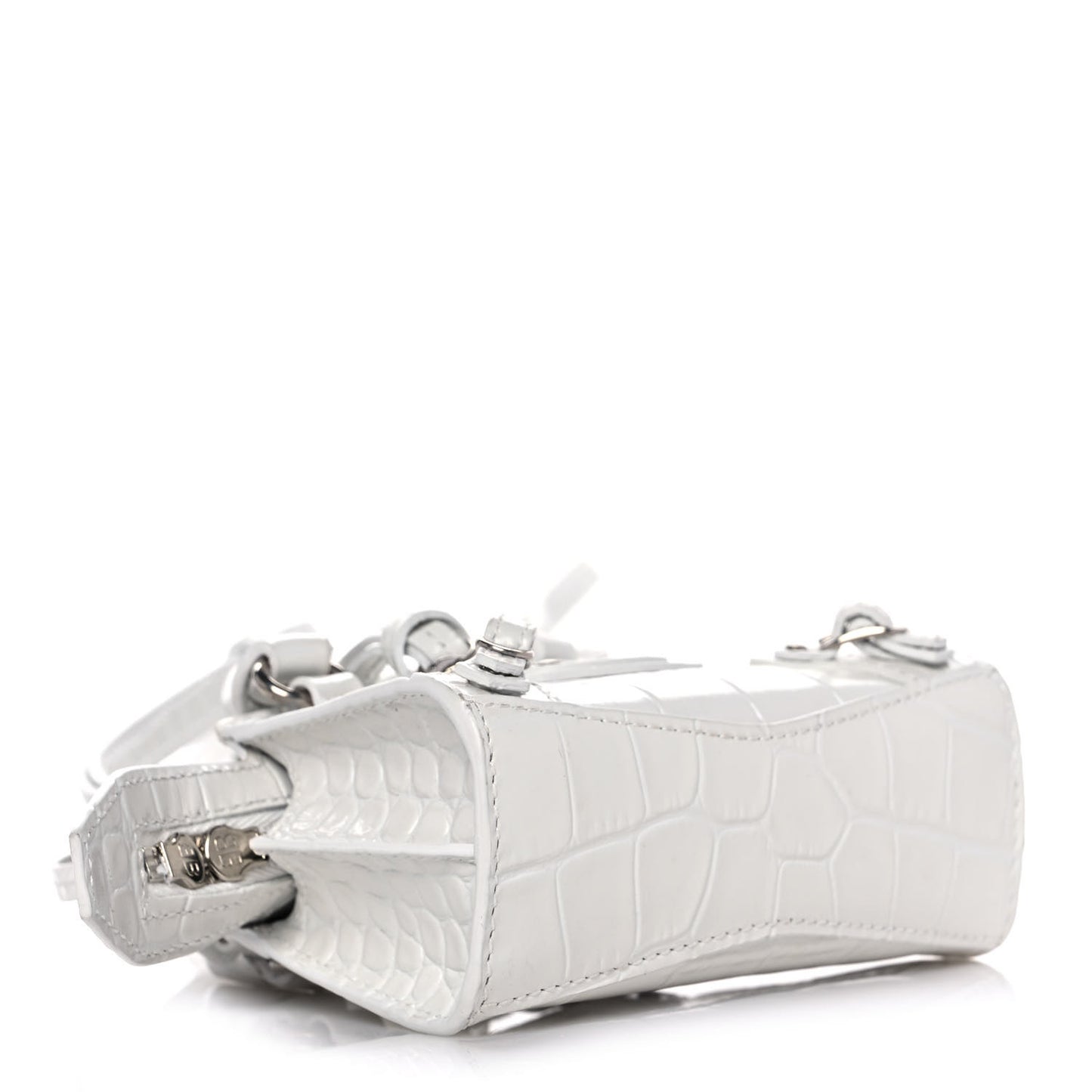 Extra Supple Calfskin Crocodile Embossed Neo Classic Silver Hardware Super Nano City Crossbody White
