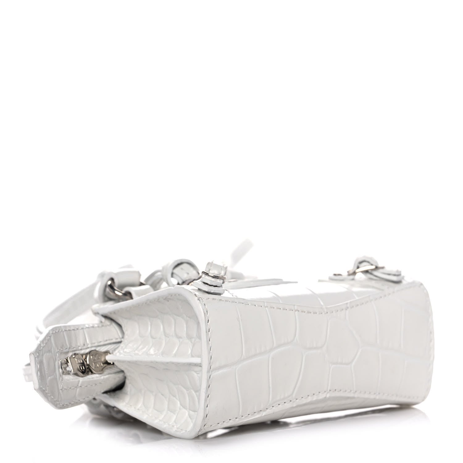 Balenciaga Extra Supple Calfskin Crocodile Embossed Neo Classic Silver Hardware Super Nano City Crossbody White 4 of 11