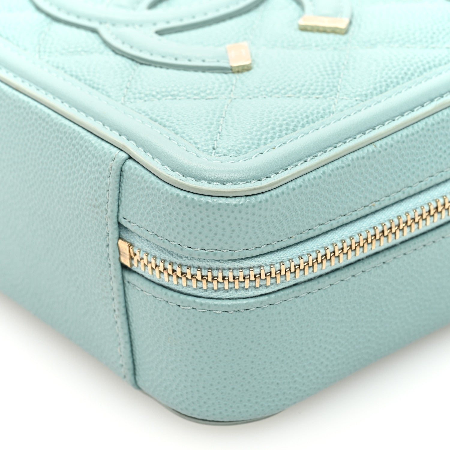 Chanel Caviar Quilted Filigree Vanity Clutch With Chain Light Blue 10 of 10