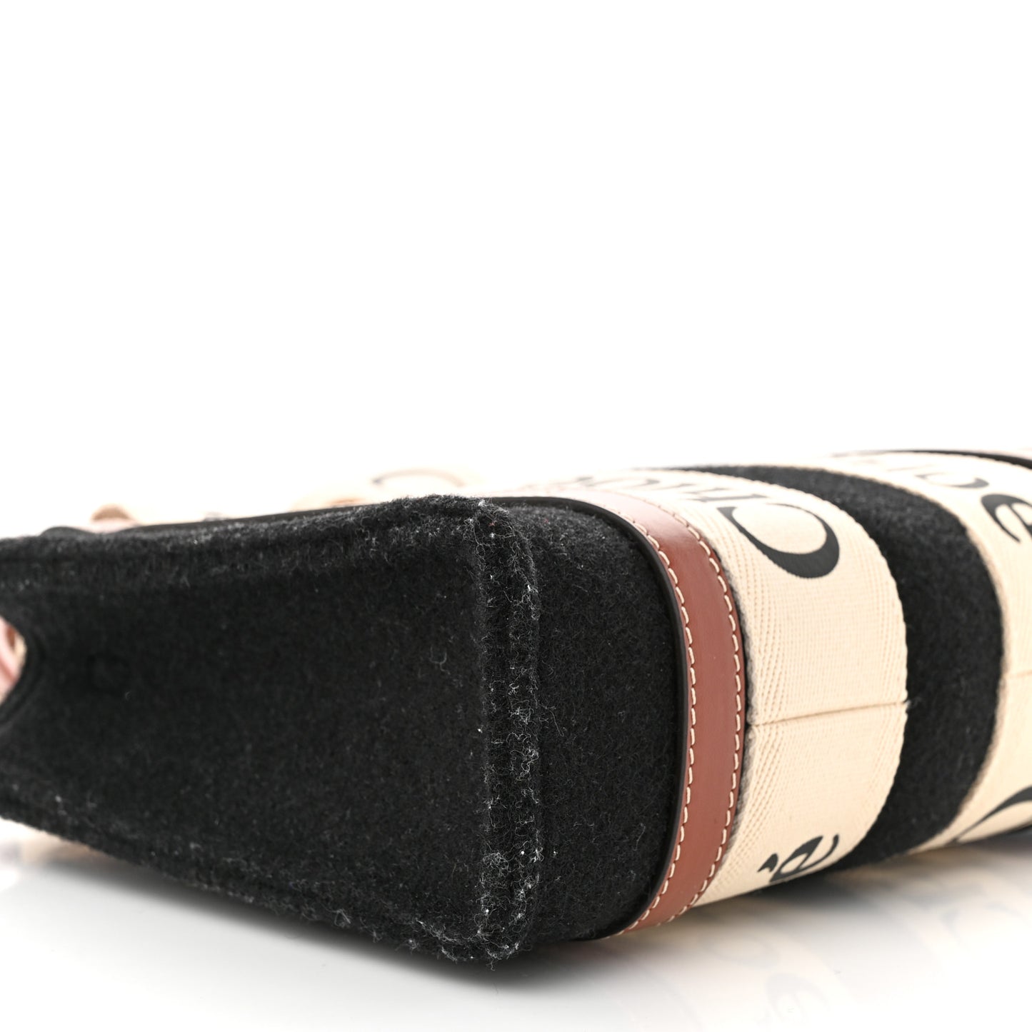 Felt Calfskin Small Woody Ribbon Tote With Strap Black