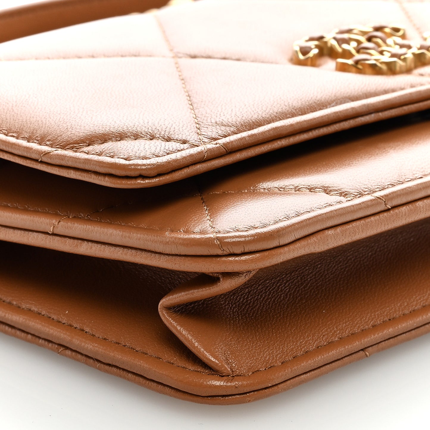 Lambskin Quilted Chanel 19 Wallet On Chain WOC Brown