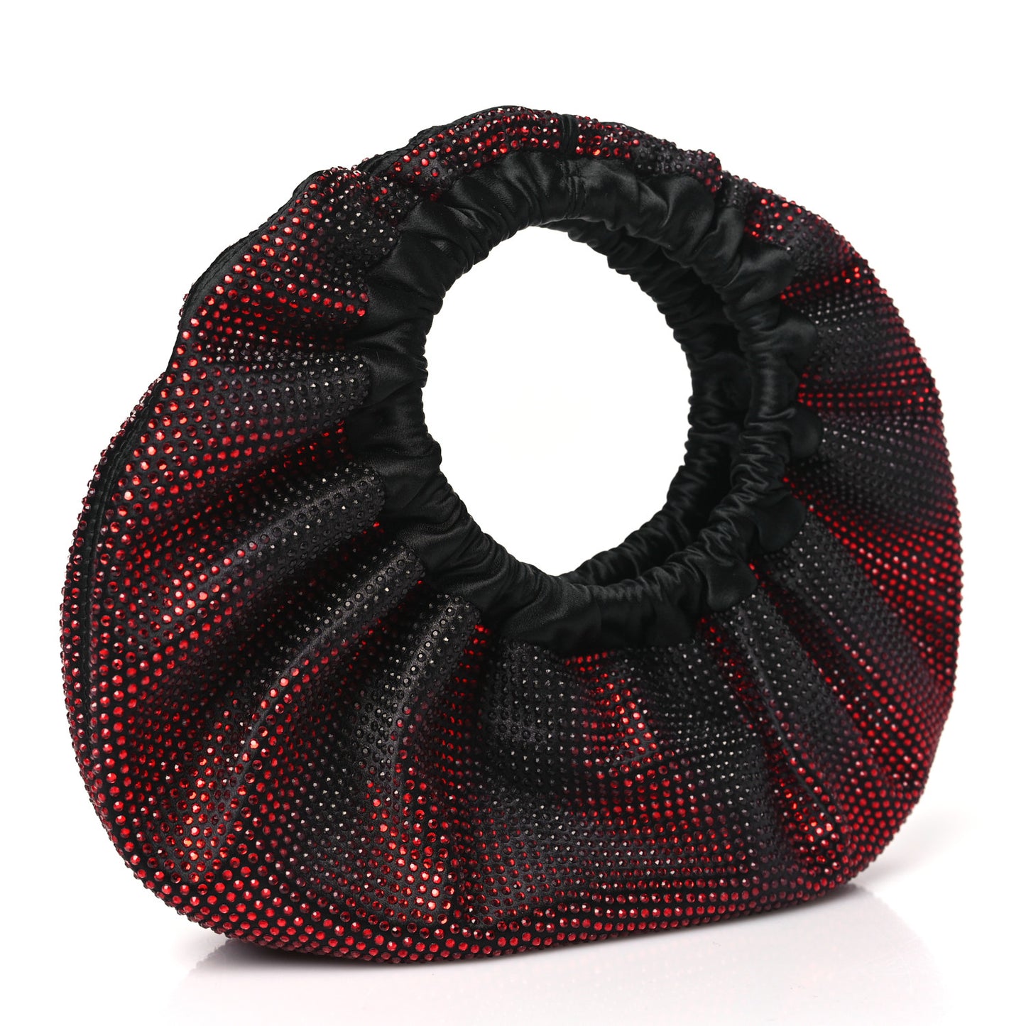 Crystal Satin Mini Handle Crescent Bag Black Burnt Cherry