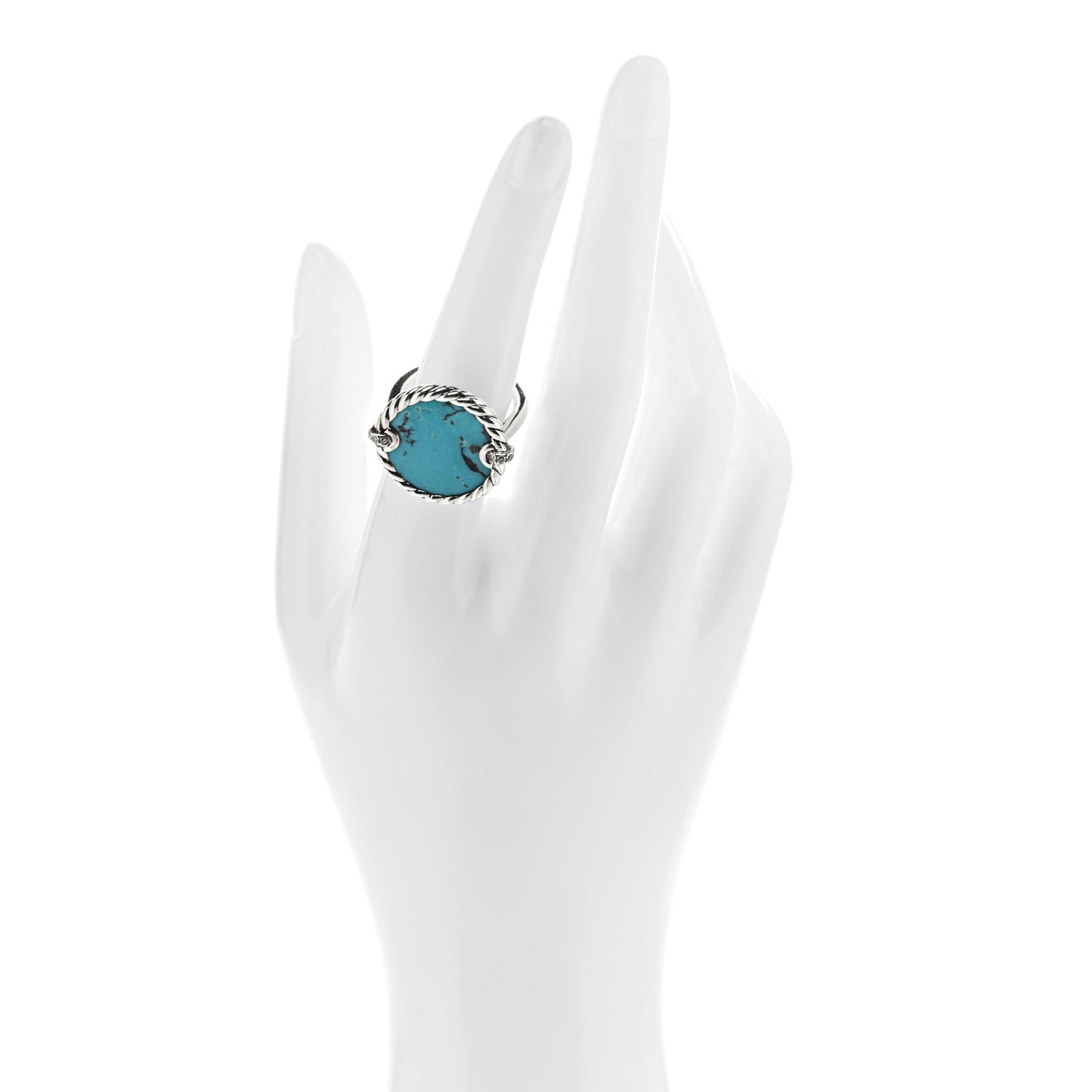 Sterling Silver Diamond Turquoise 18mm DY Elements Ring 53 6.5