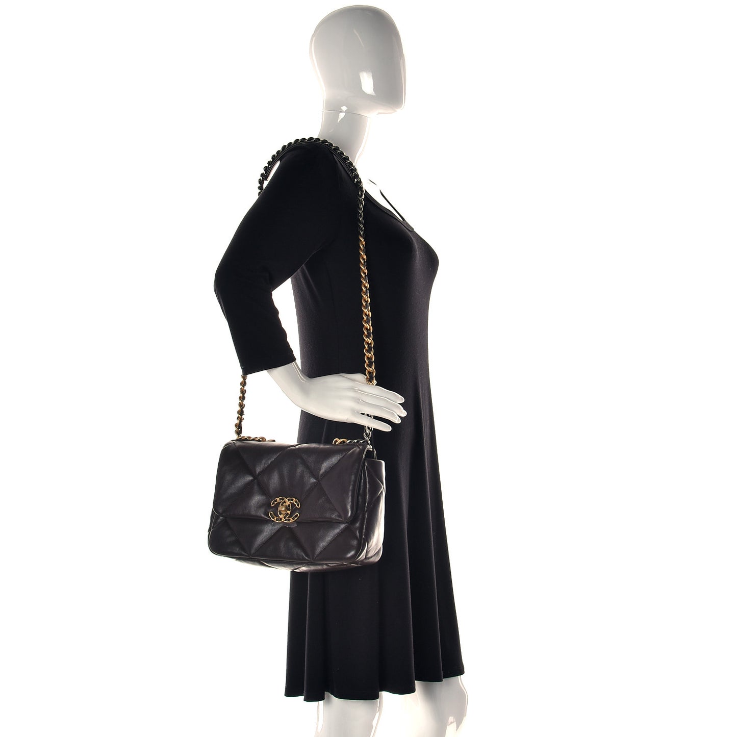 Lambskin Quilted Large Chanel 19 Flap Dark Brown