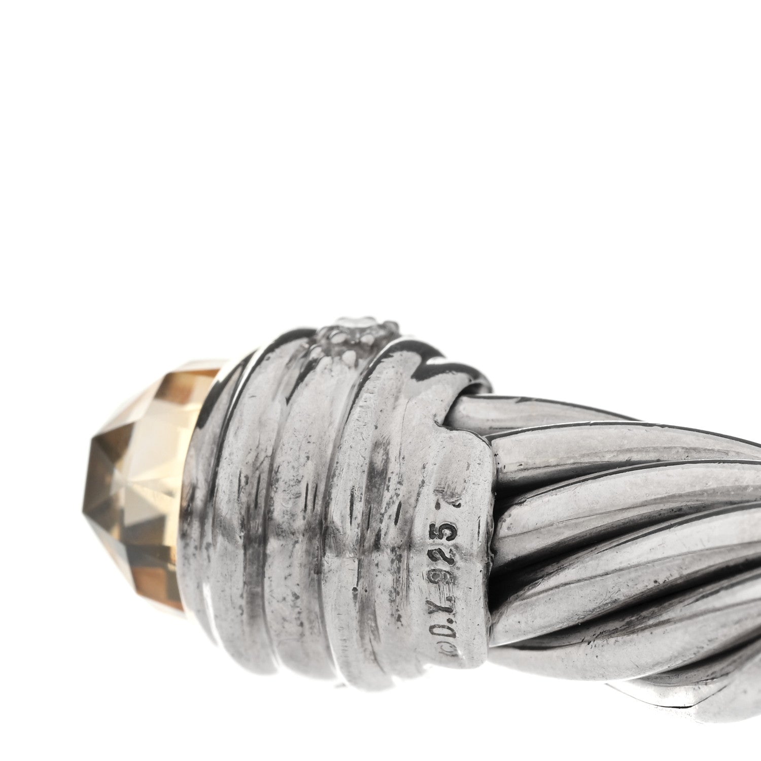 David Yurman Sterling Silver Diamond Citrine 10mm Cable Classics Hinged Bracelet 3 of 4