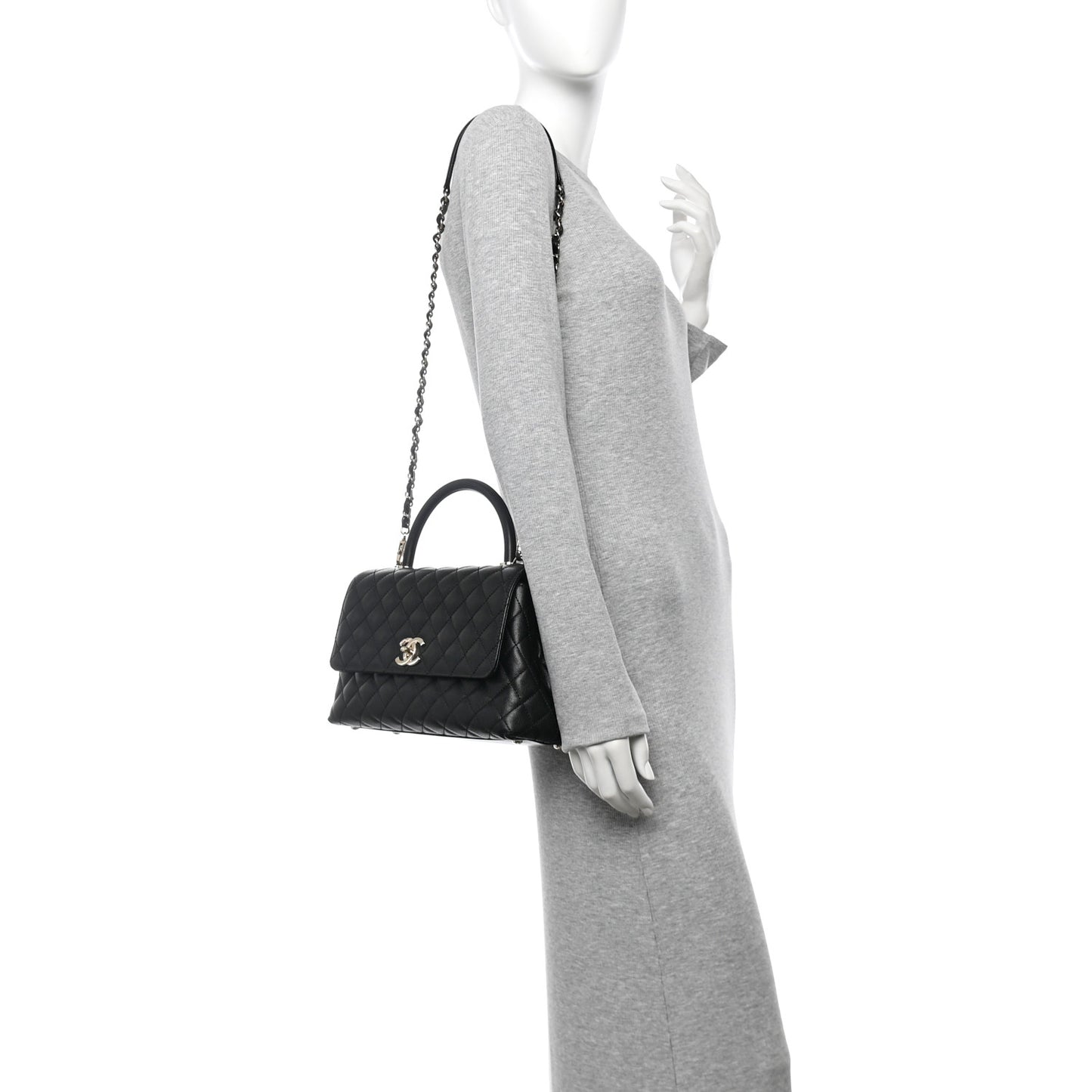 Caviar Quilted Small Coco Handle Flap Black
