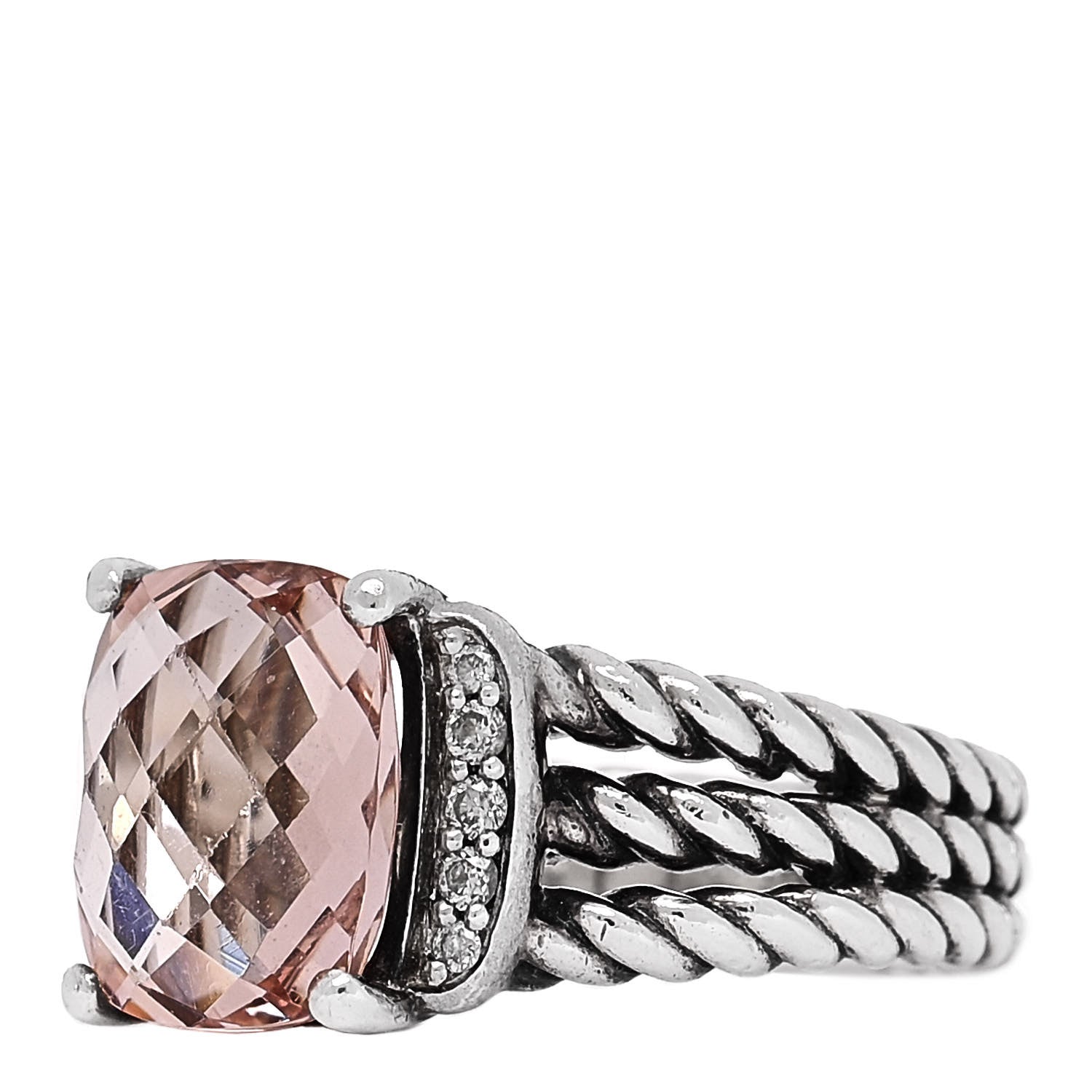 David Yurman Sterling Silver Diamond Morganite 10mm Petite Wheaton Ring 53 6.25 3 of 5