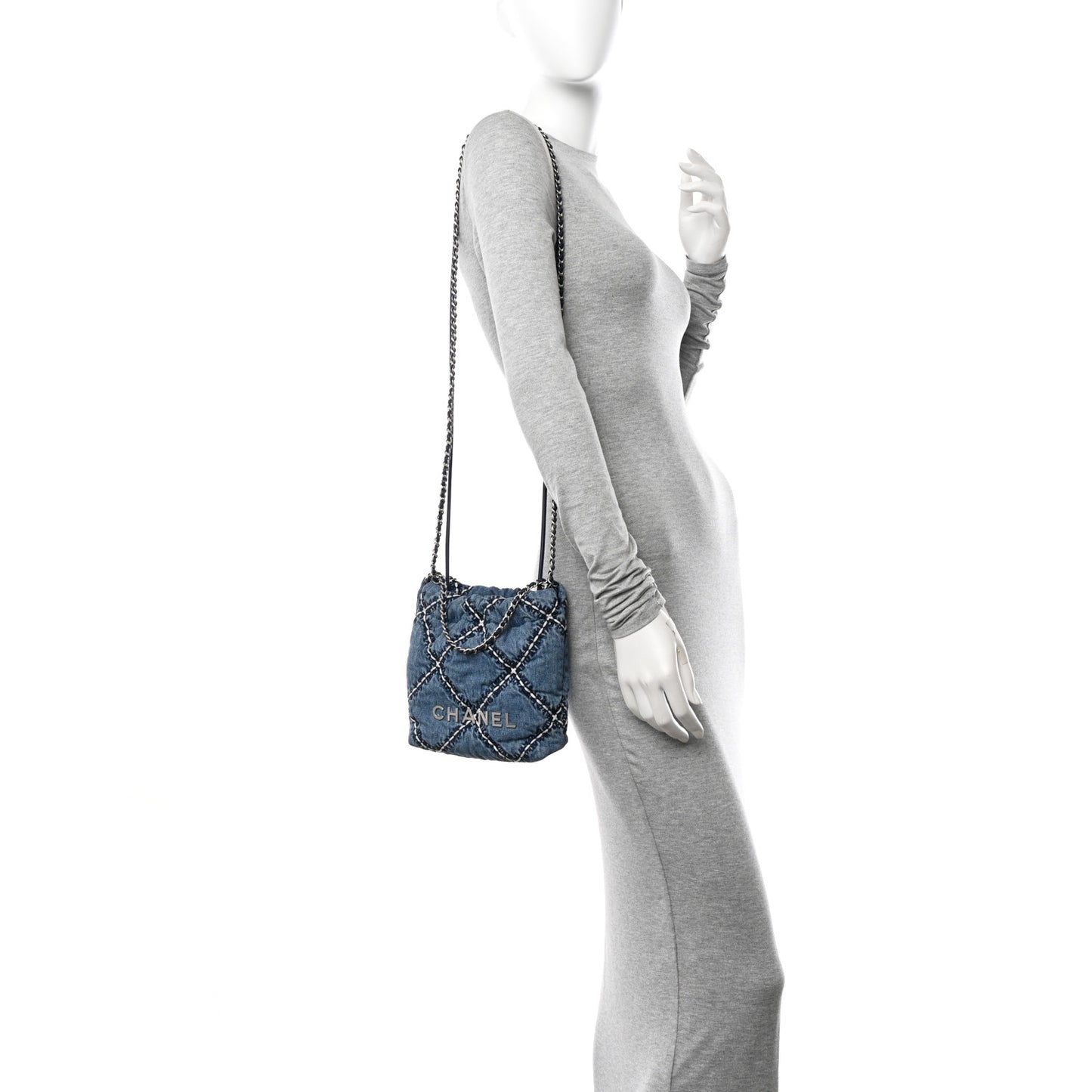 Denim Stitched Quilted Mini Chanel 22 Blue