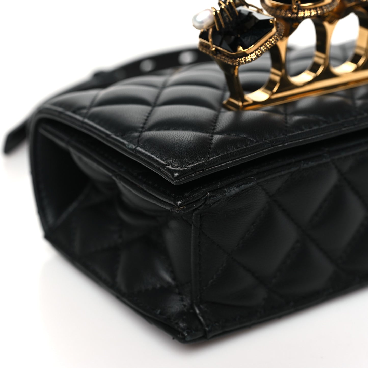 Lambskin Quilted Knuckle Shoulder Bag Black