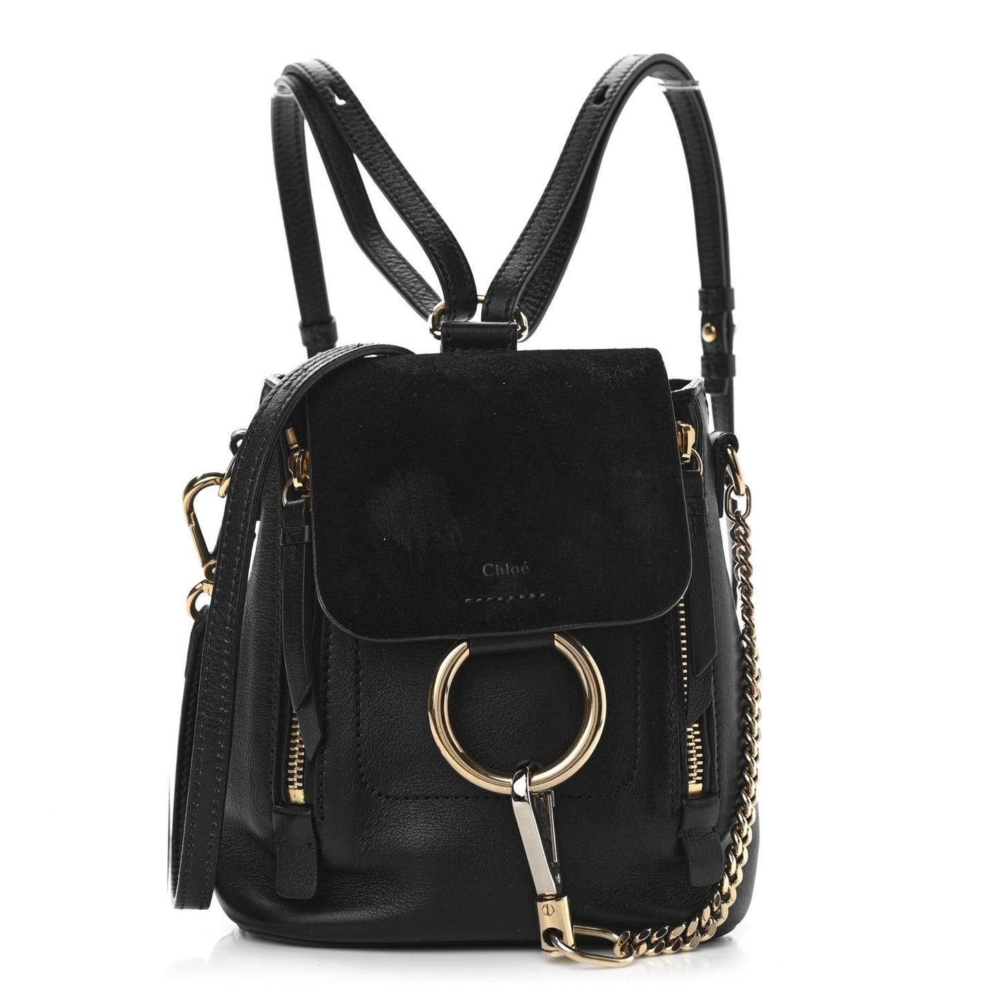 Suede Calfskin Mini Faye Backpack Black